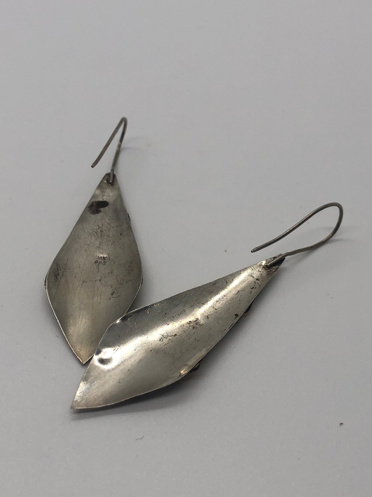 Vintage Hand made Indonesian Sterling Silver with Gold Wash Earrings, Large, new old stock, shields