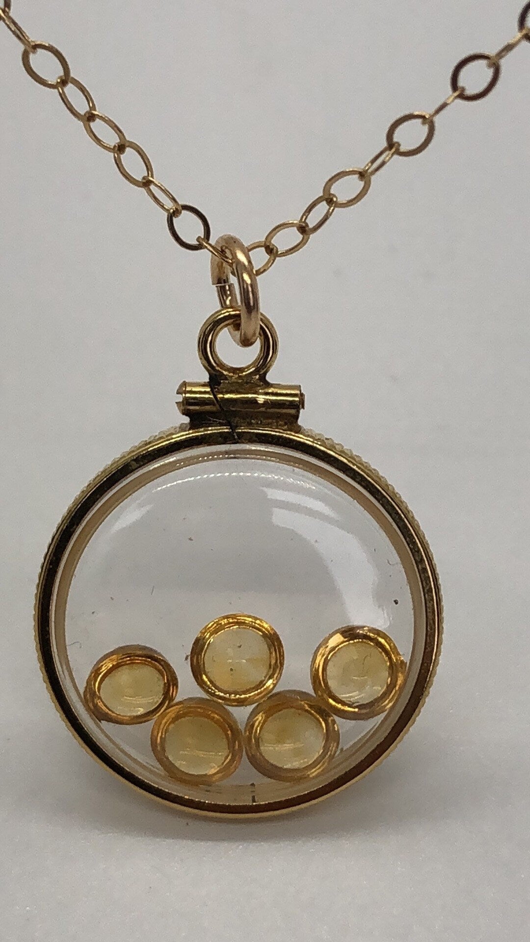 Vintage Citrine Shaker locket with set 5 beautiful Round natural Brazilian cabochons, November Birth, New Old Stock