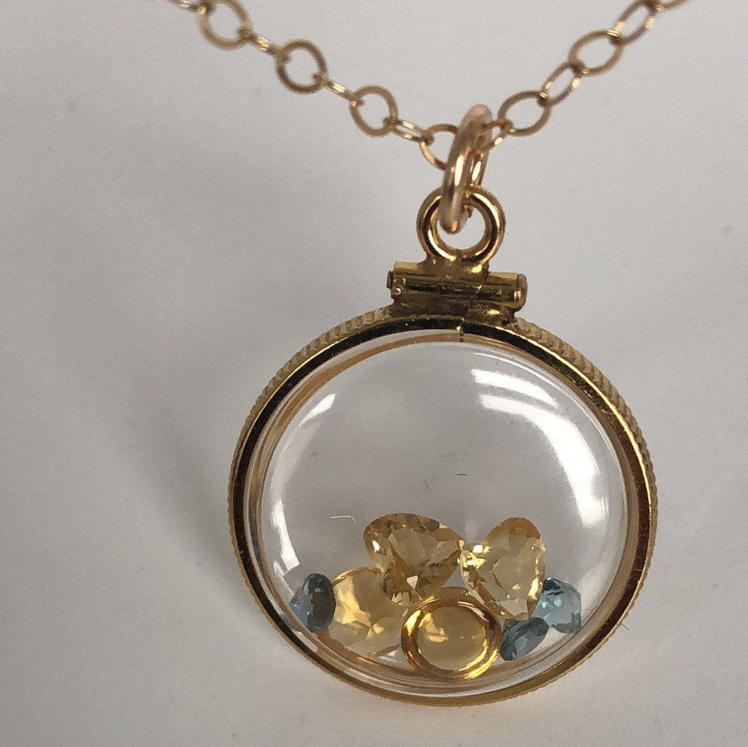 Vintage citrine & topaz Shaker locket, 12k gold filled w/ beautiful mix of November Birthstones NEW old stock, Make 1 for your MOM, ask