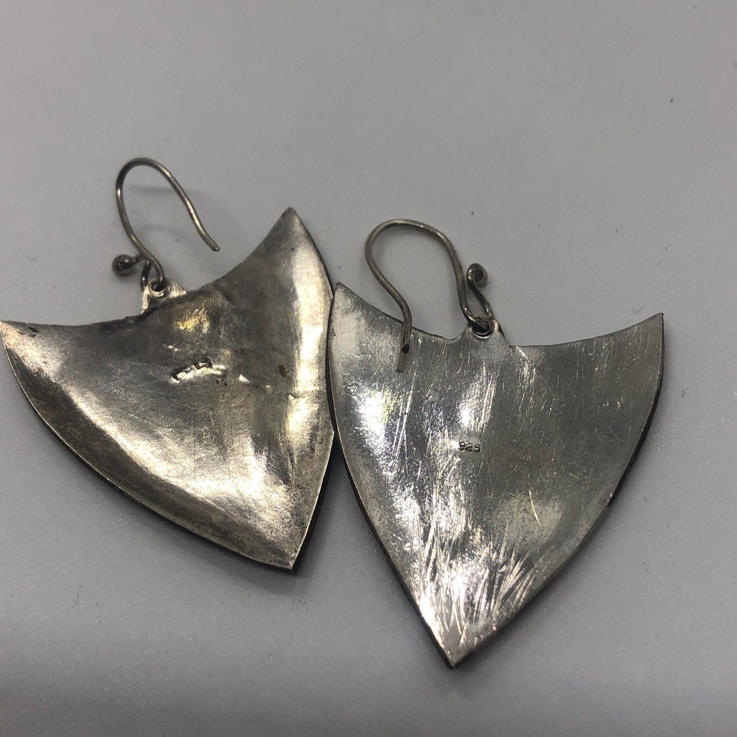 Vintage Hand made Indonesian Sterling Silver with Gold Wash Earrings, new old stock, shields and face
