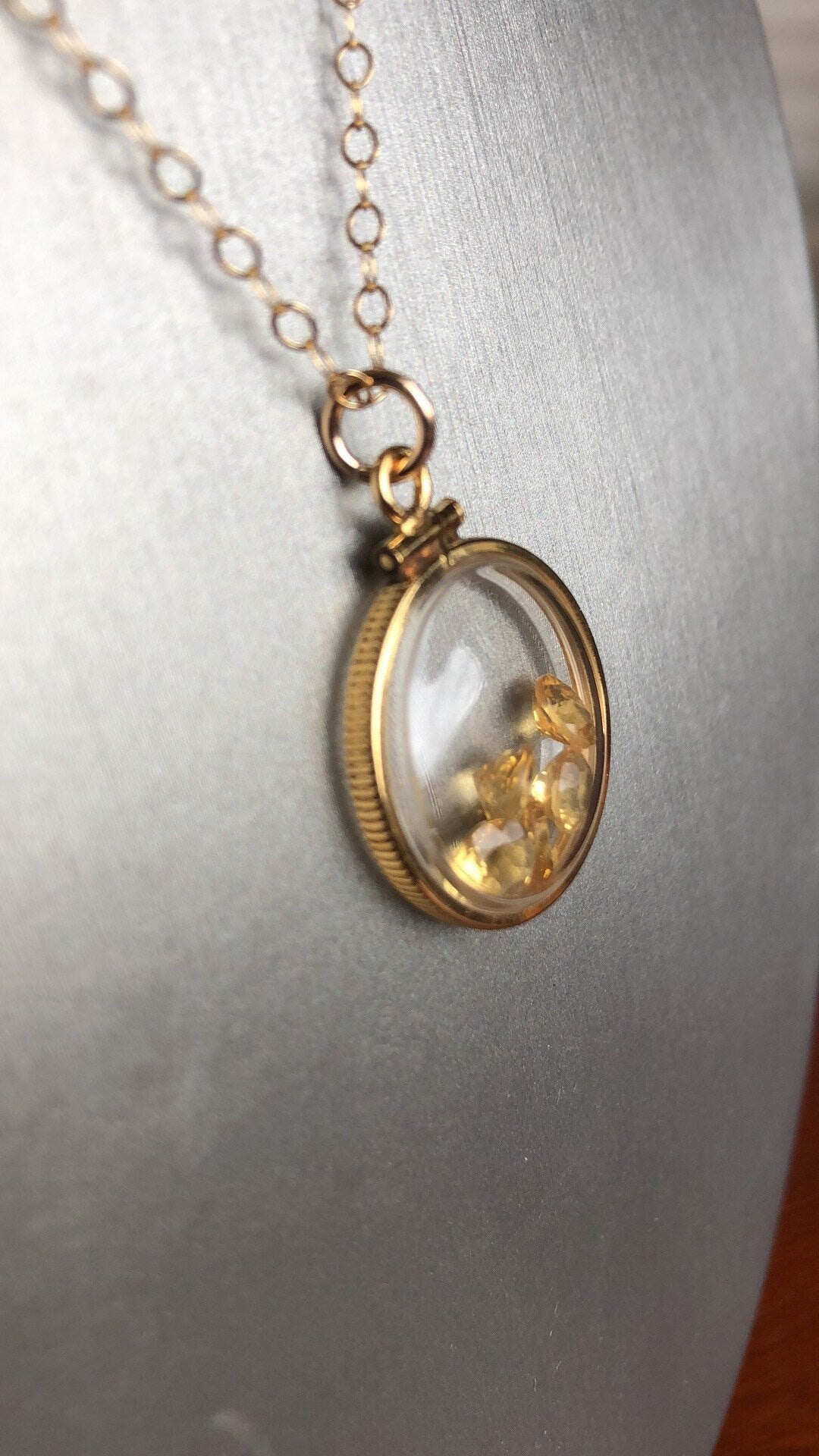 Vintage Golden Citrine shaker locket filled with natural Brazilian Gemstones, Nov. Birthstone NEW old stock, Make 1 for your Mom