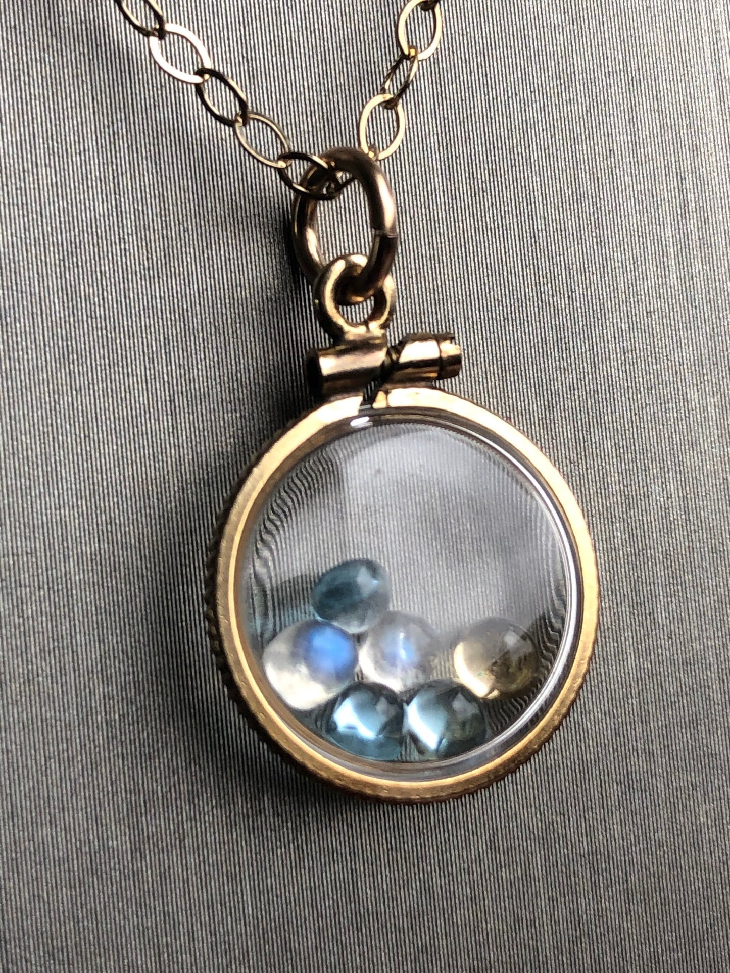Vintage moonstone, citrine & topaz 12k gold filled Shaker locket with beautiful mix of natural gems, November Birthstones