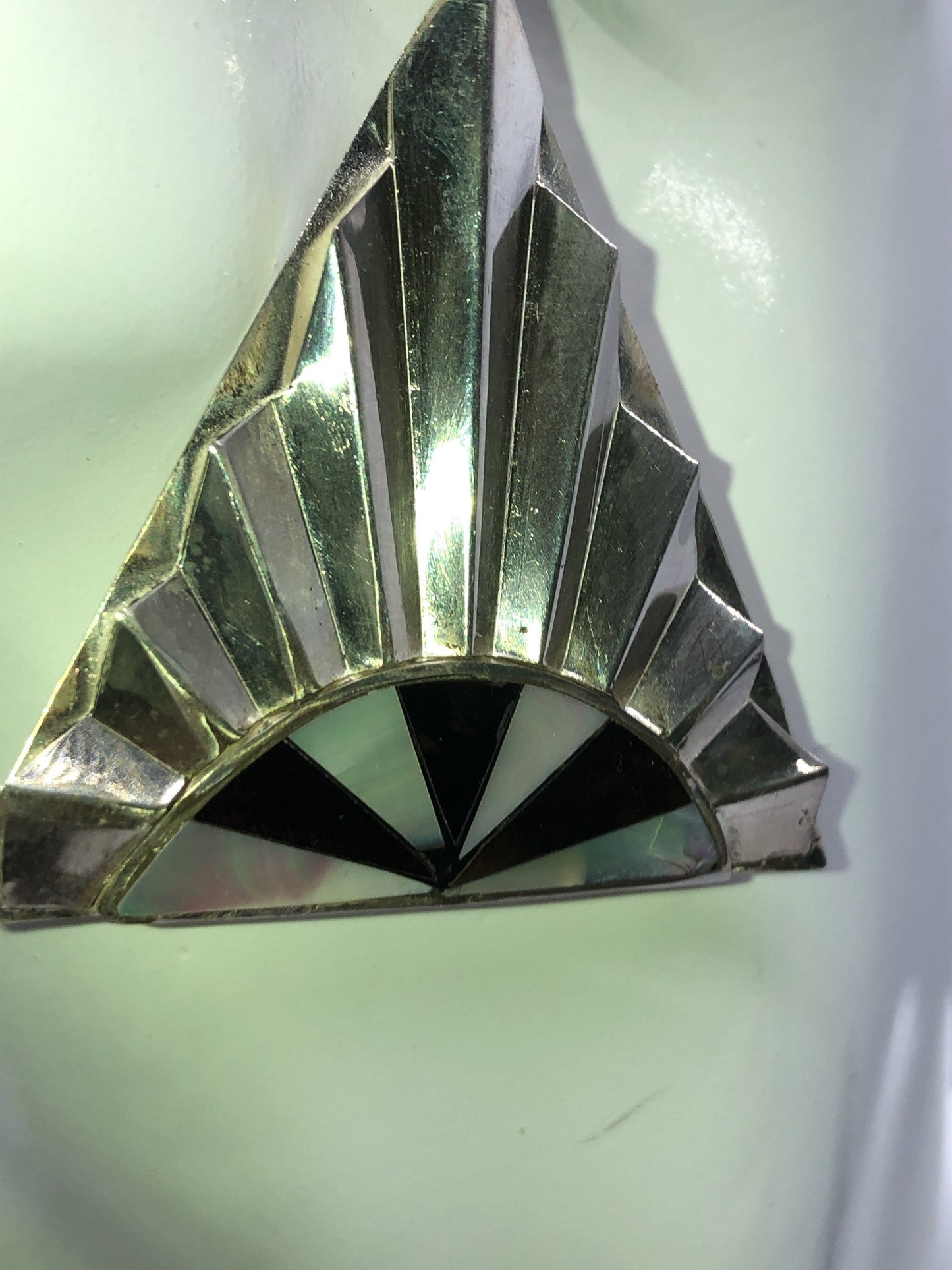 Large Mother of pearl & onyx Vintage Handmade Sterling Silver Earrings Indonesia, Vintage old stock