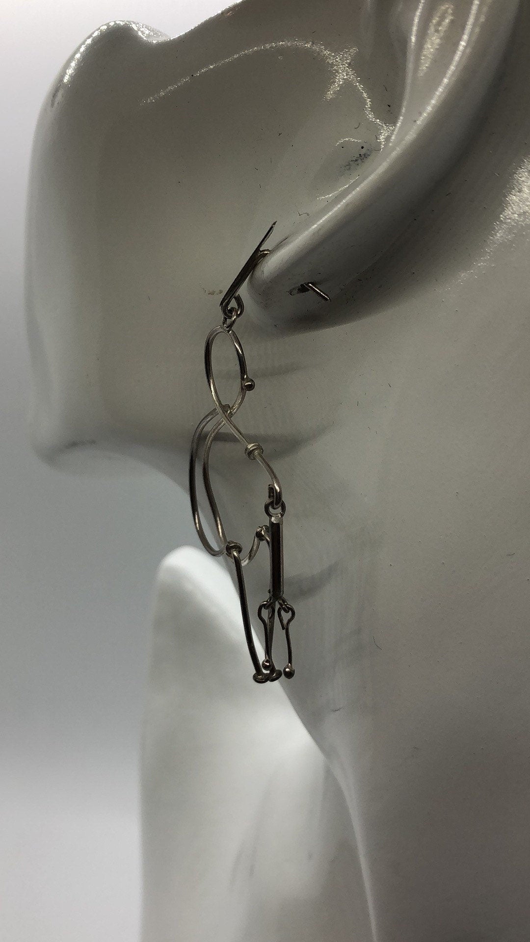 Large Vintage Handmade Sterling Silver Earrings Indonesia, Vintage old stock, human walking with cane