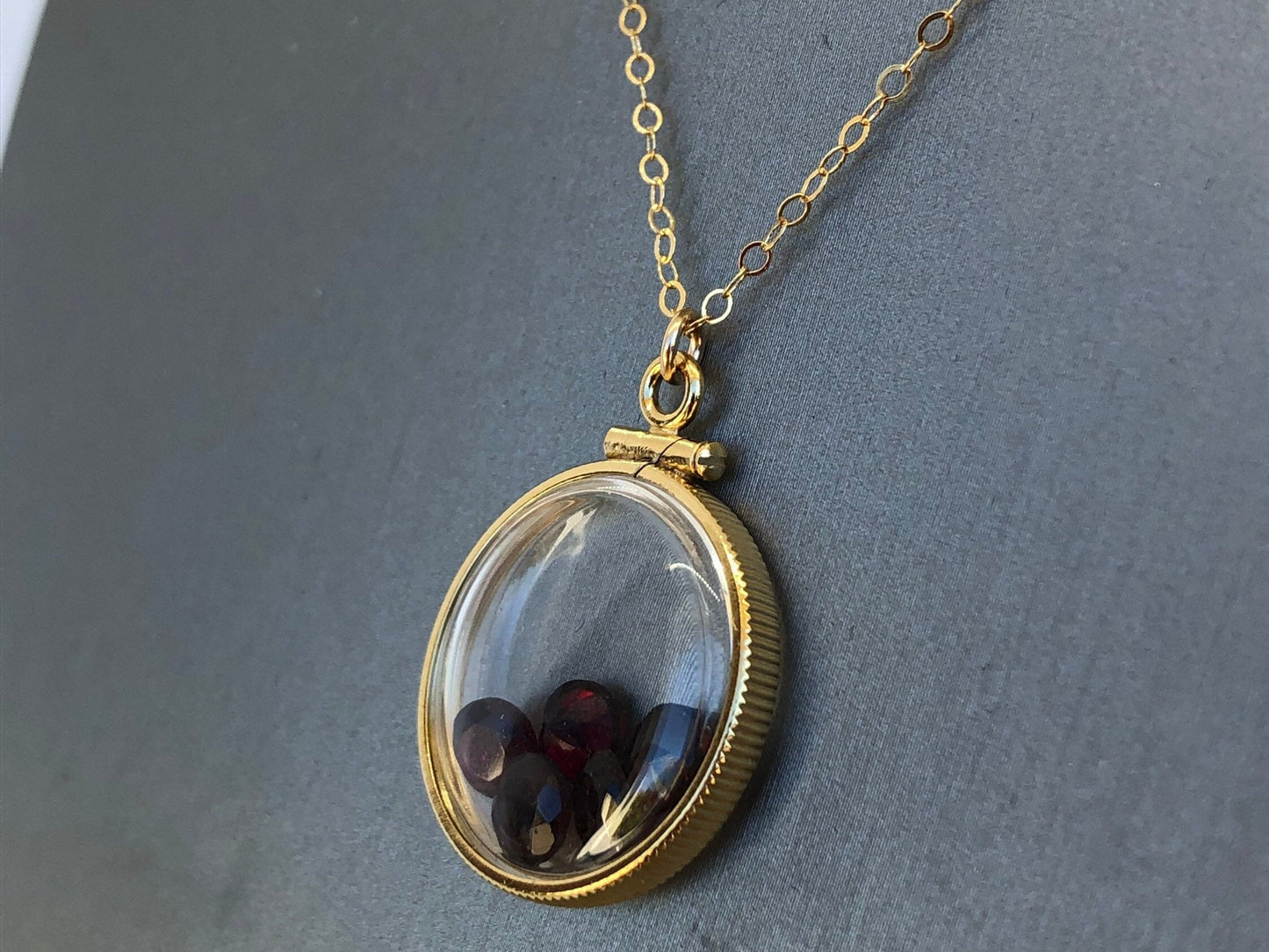 Handmade Garnet Shaker Locket, 14k gold filled w/ 3.55 CTW genuine gems. January Birthstone Customize one for your Mother's Day? ask me