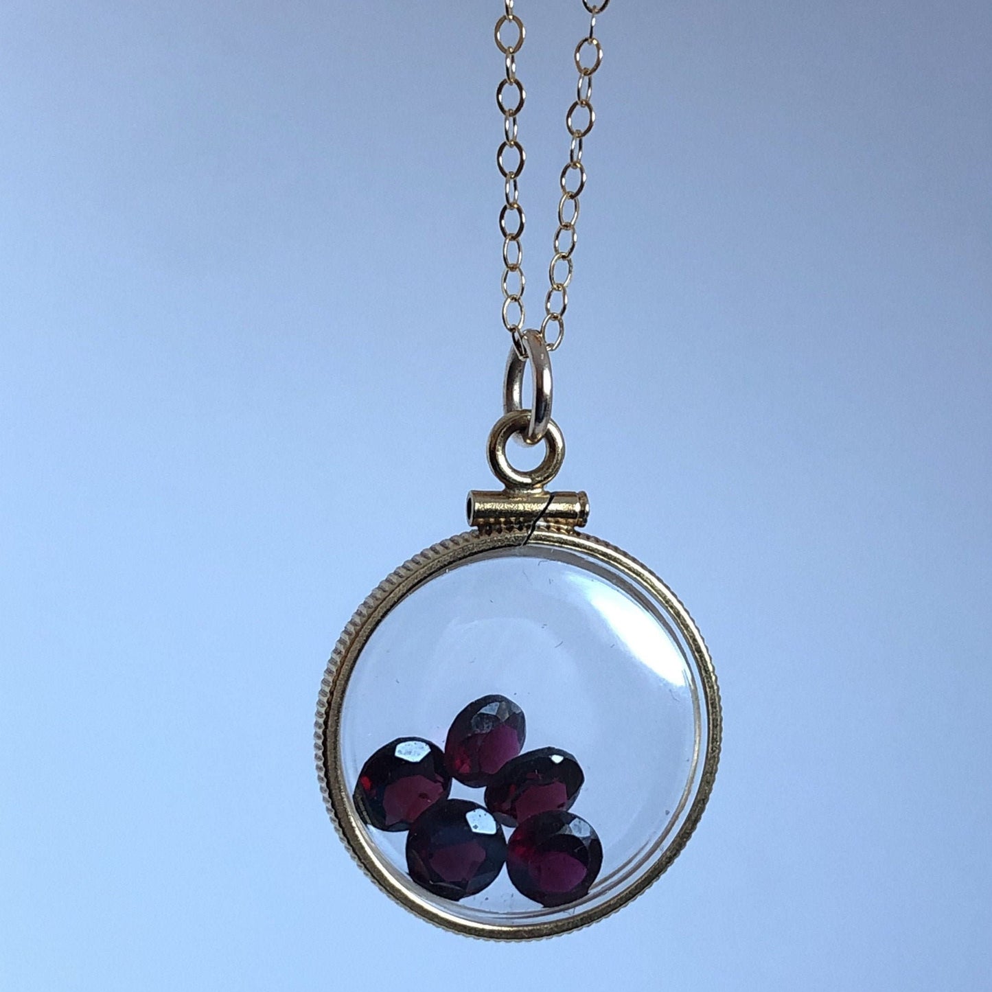 Handmade Garnet Shaker Locket, 14k gold filled w/ 3.55 CTW genuine gems. January Birthstone Customize one for your Mother's Day? ask me