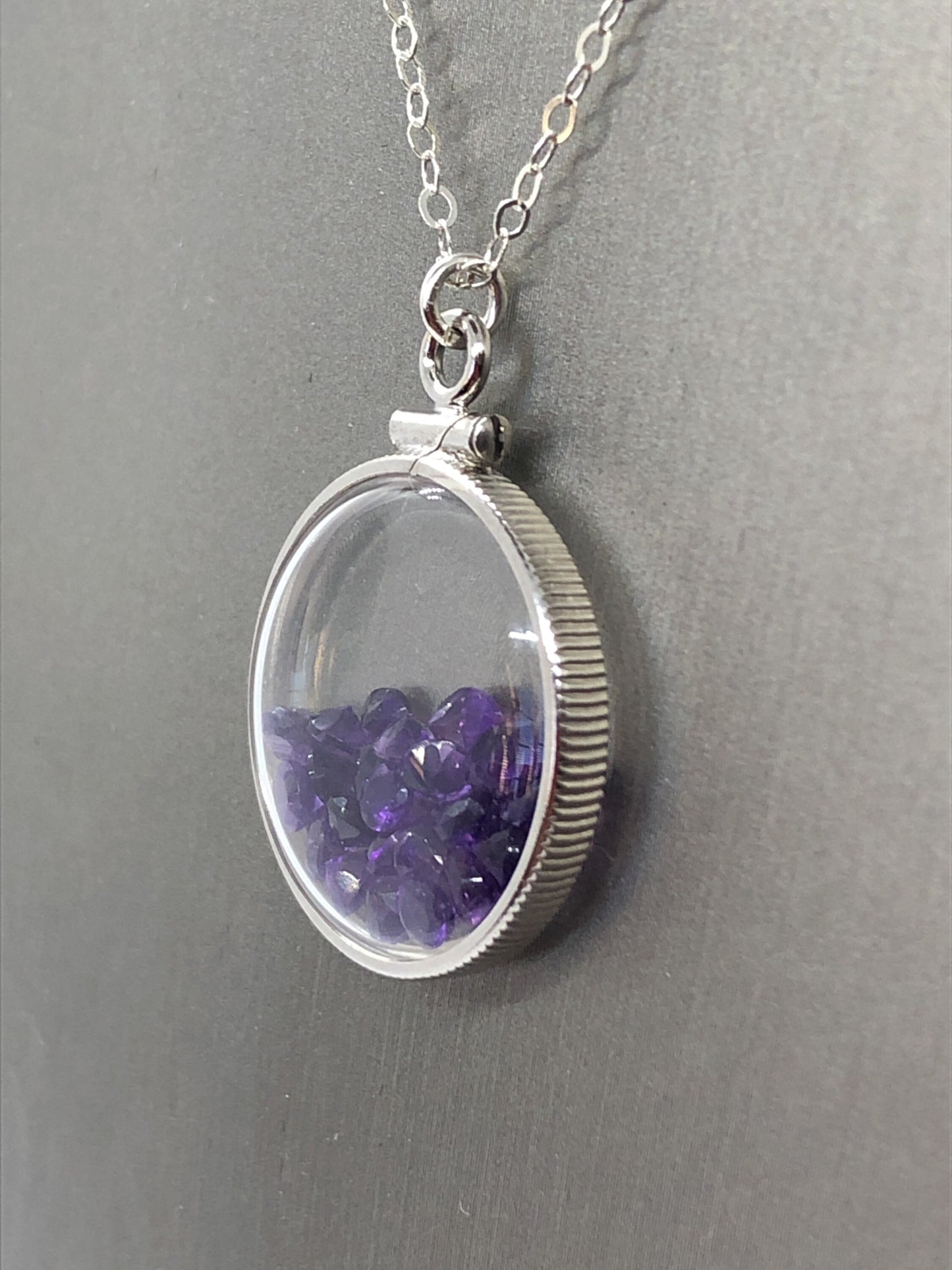 Handmade Amethyst/sterling silver shaker locket w/ genuine gems weighing 2.4 TCW, February birthstone. Make 1 for your mom! ask me