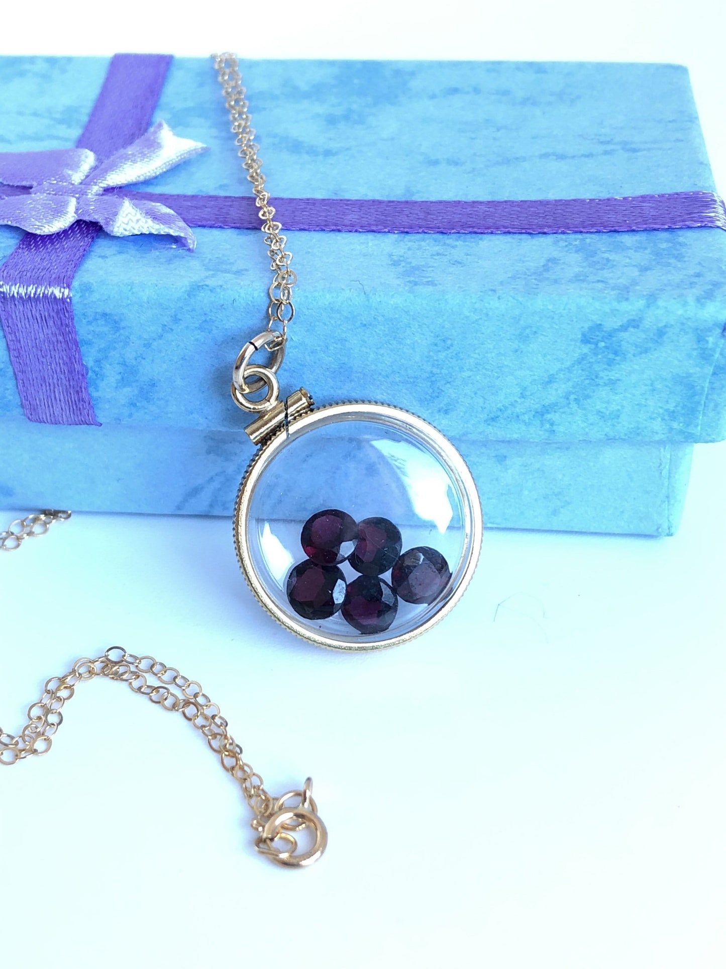Handmade Garnet Shaker Locket, 14k gold filled w/ 3.55 CTW genuine gems. January Birthstone Customize one for your Mother's Day? ask me