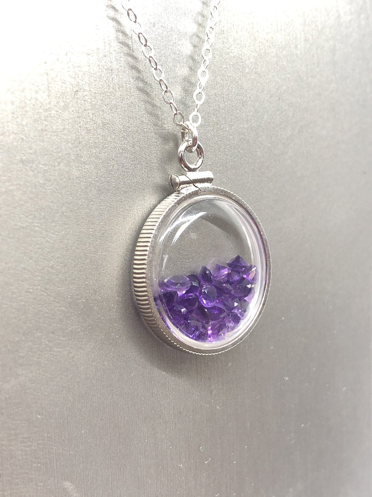 Handmade Amethyst/sterling silver shaker locket w/ genuine gems weighing 2.4 TCW, February birthstone. Make 1 for your mom! ask me