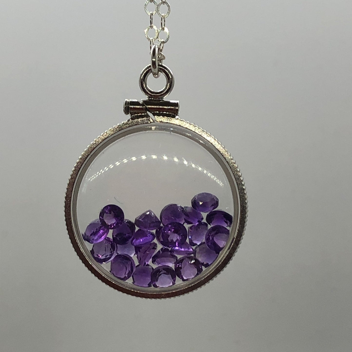 Handmade Amethyst/sterling silver shaker locket w/ genuine gems weighing 2.4 TCW, February birthstone. Make 1 for your mom! ask me