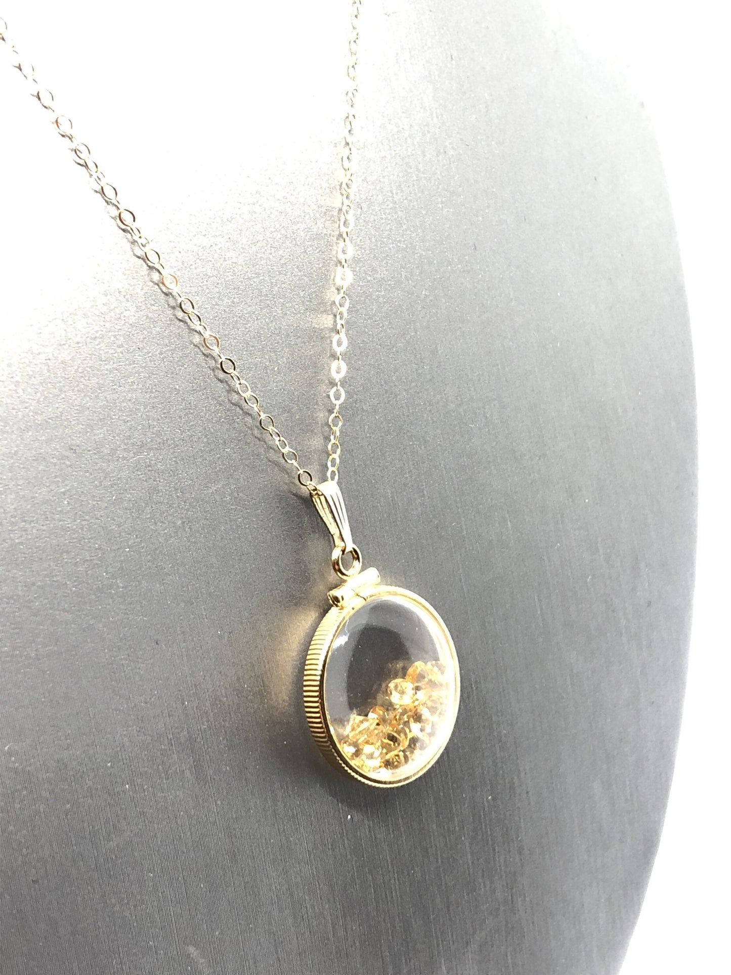 Handmade Citrine Shaker Locket 14k gold filled with beautiful November Birthstone. You can custom create one for Mother’s day ASK