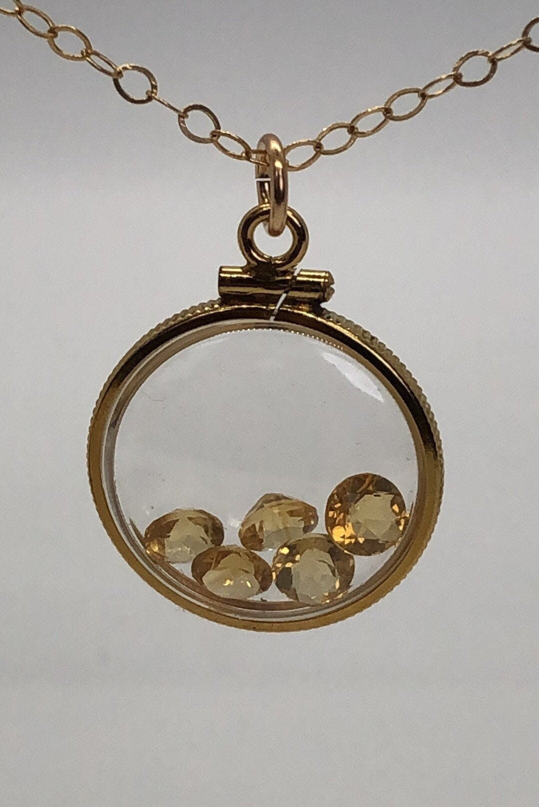 Vintage Golden Citrine shaker locket filled with natural Brazilian Gemstones, Nov. Birthstone NEW old stock, Make 1 for your Mom