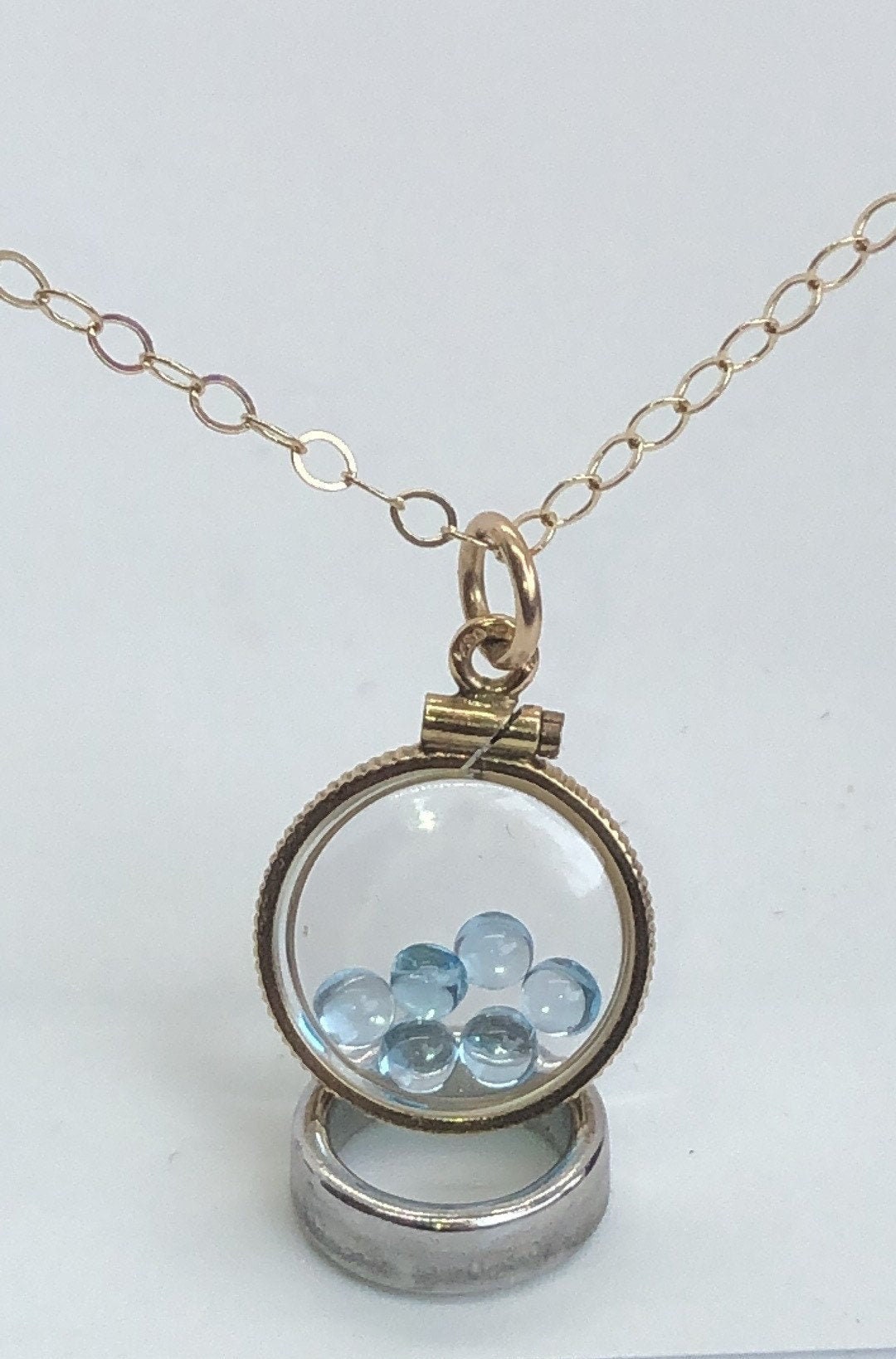 Vintage Baby Blue Natural Topaz Shaker Locket, gold filled with genuine gems. New Old Stock 50 years old! Limited supply Custom for mom? Ask