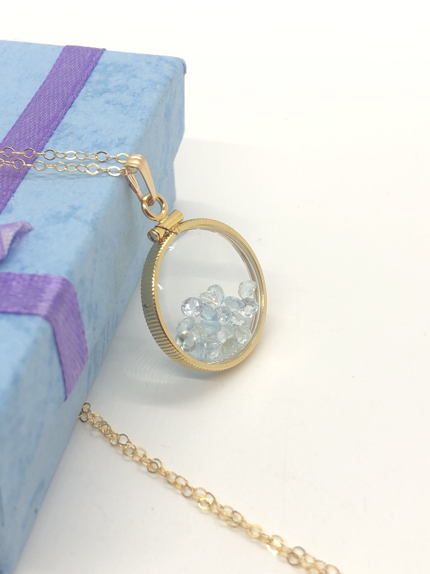 Handmade 2.0 TCW Aquamarine Shaker Locket 14k gold filled or Sterling Silver with March Birthstone