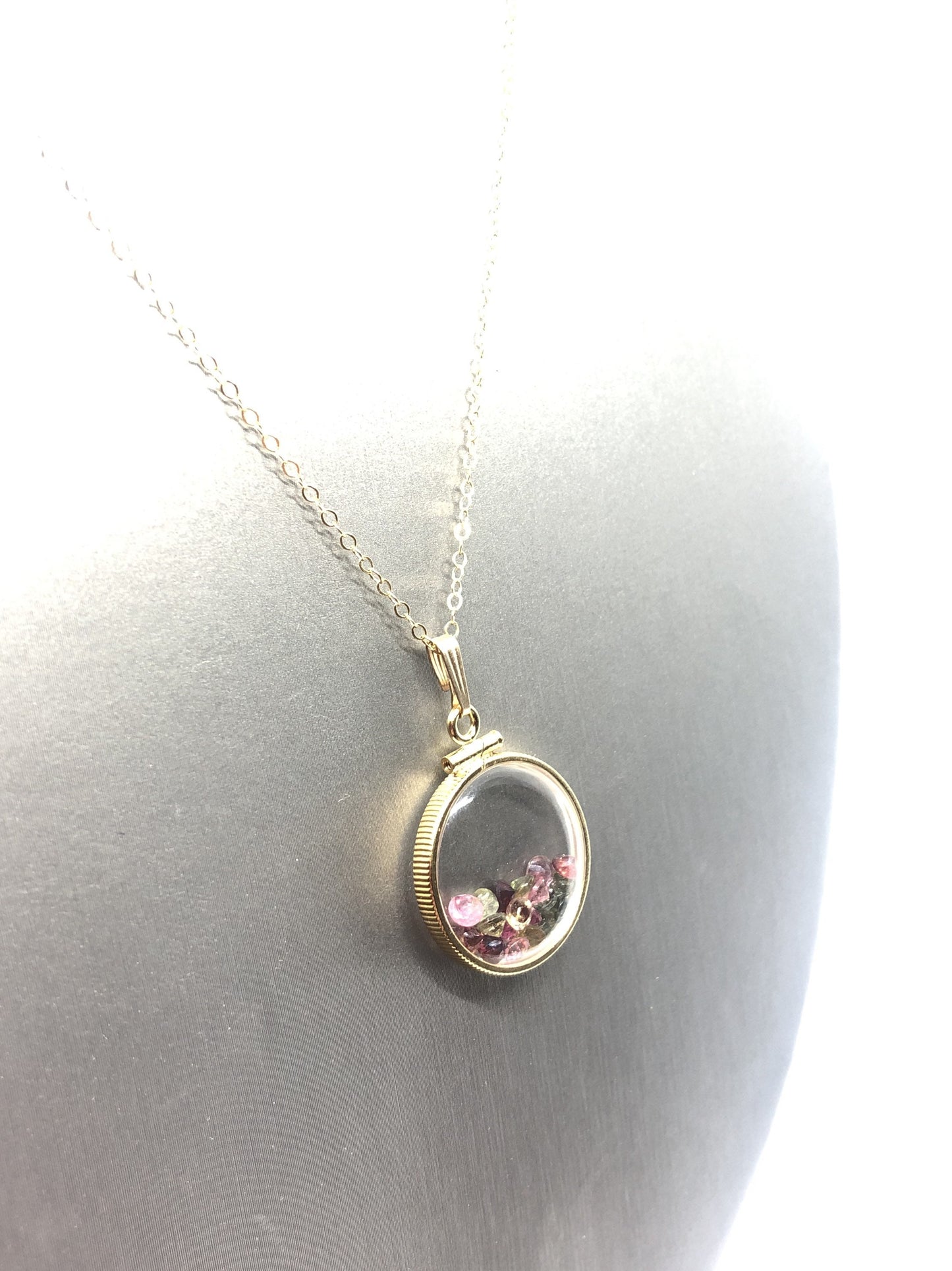 Handmade Tourmaline Shaker Locket 14k gold filled or Silver w/beautiful October Birthstone, you can custom create a locket for Mother’s day