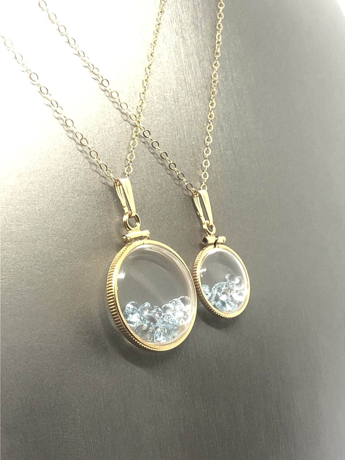 Vintage Blue Topaz shaker Locket 12k gold filled, 50 year old New old- Stock, 20mm or 15 mm size