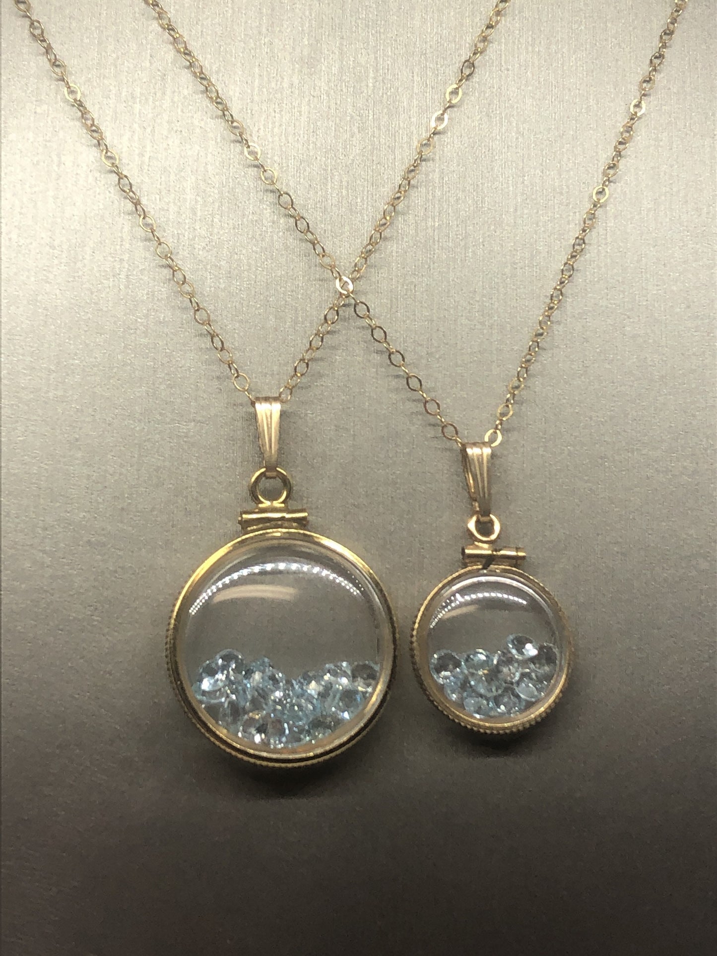 Vintage Blue Topaz shaker Locket 12k gold filled, 50 year old New old- Stock, 20mm or 15 mm size