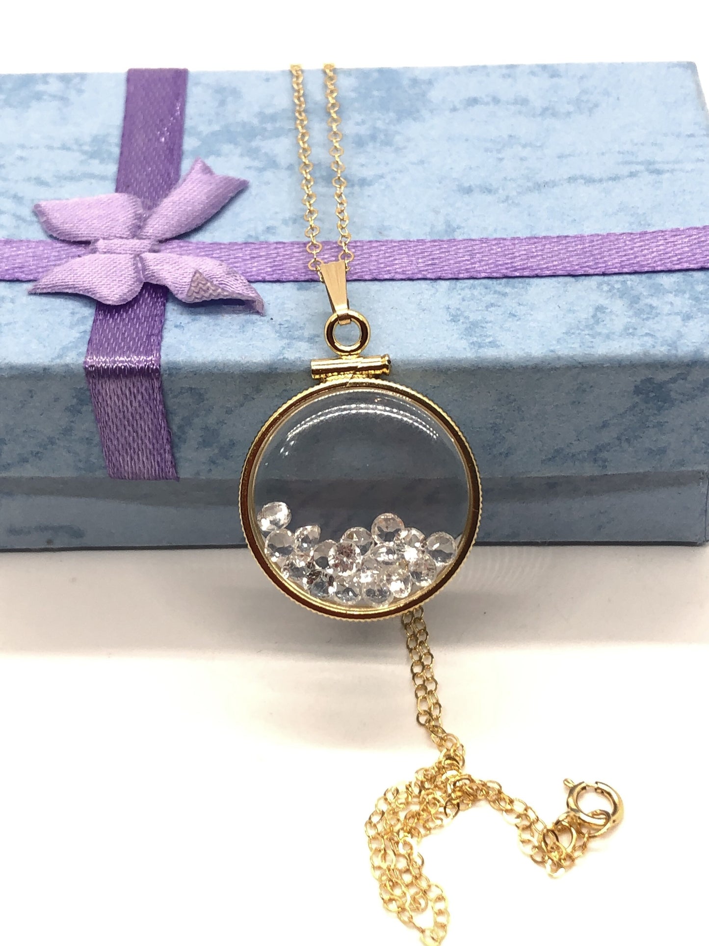Handmade White Topaz Shaker Locket 14k gold filled w/beautiful April Birthstone, 2.7 TCW