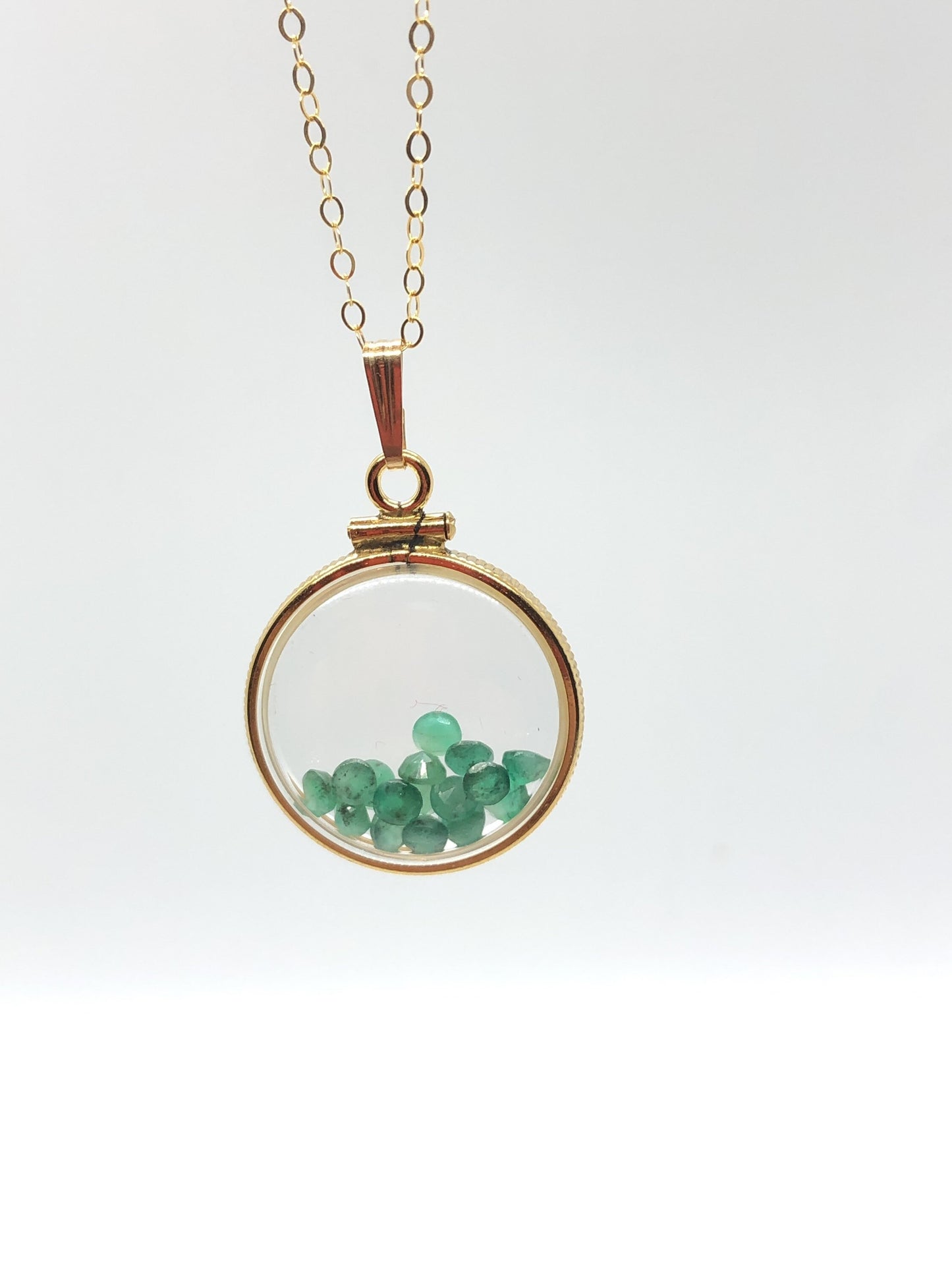 Vintage Emerald Shaker Locket 12k gold filled with beautiful May Birthstone, New Old Stock, Customer can custom create for Mother’s day