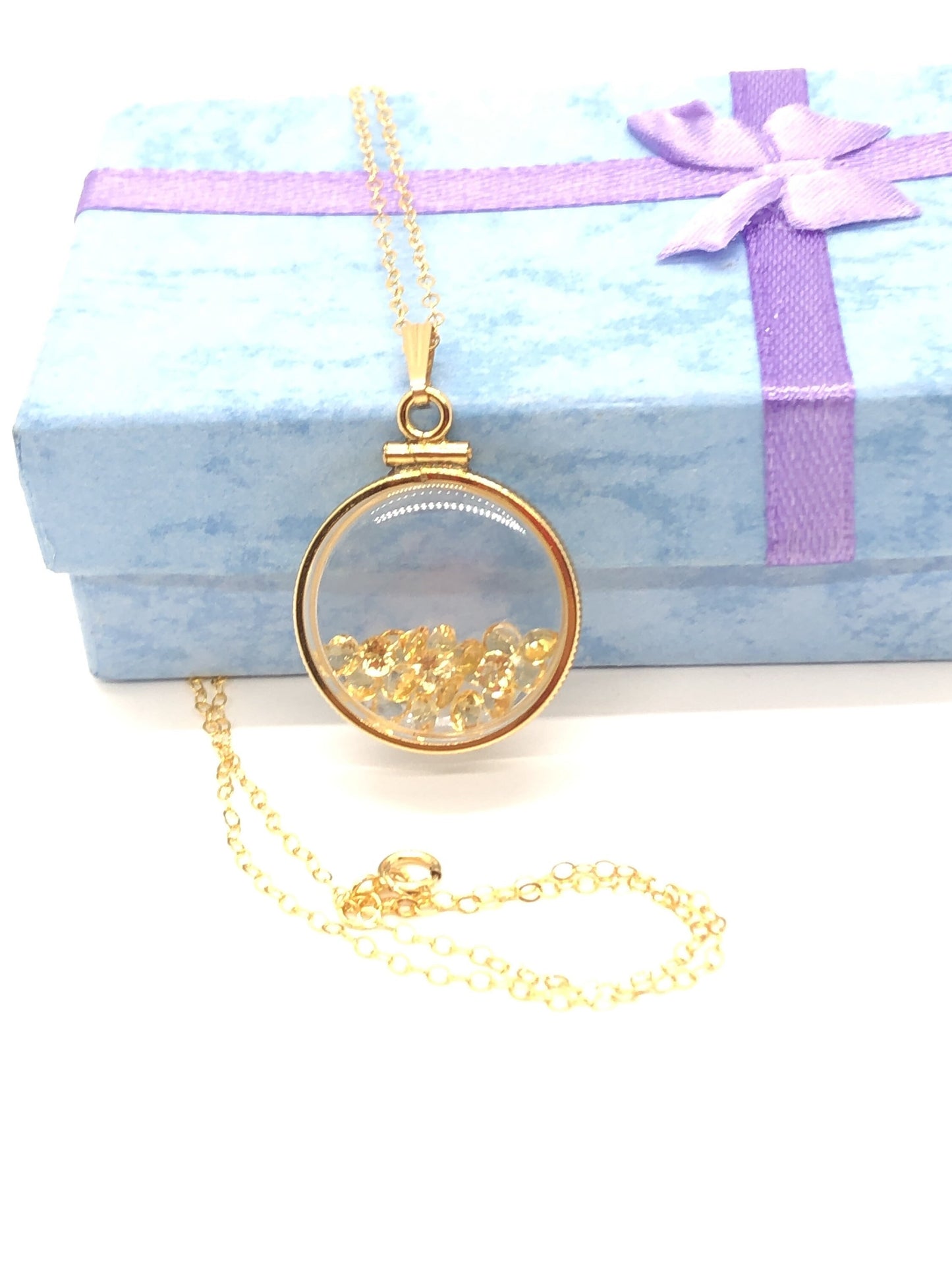 Vintage Citrine Shaker Locket 12k gold filled with beautiful November Birthstone, New Old Stock, Customer can custom create for Mother’s day