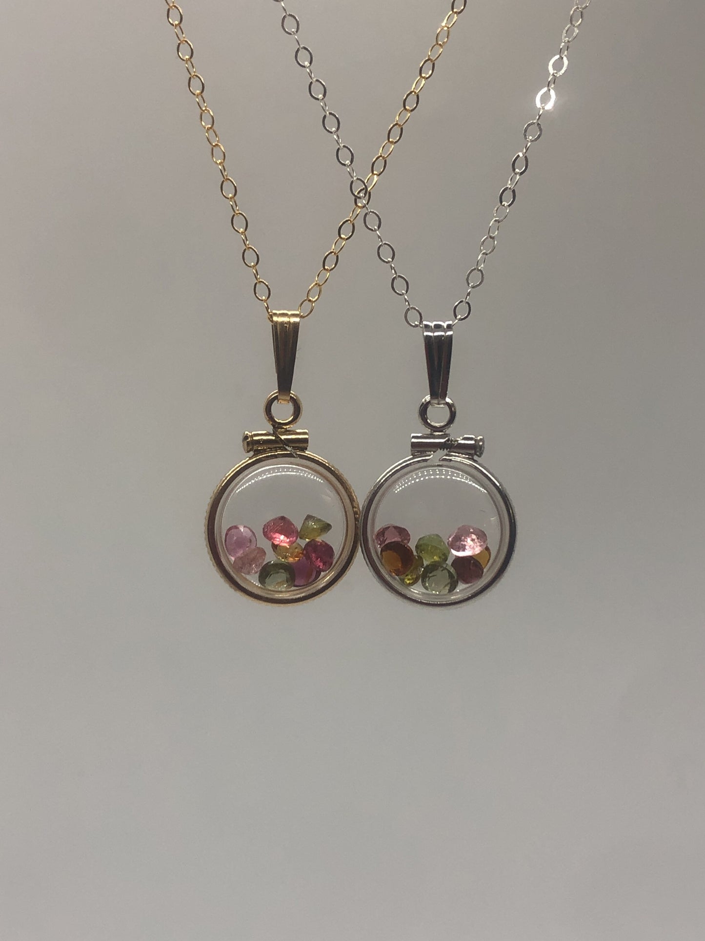 Diminutive .88 TCW Tourmaline Shaker Locket 14k gold filled or Sterling silver beautiful October Birthstone