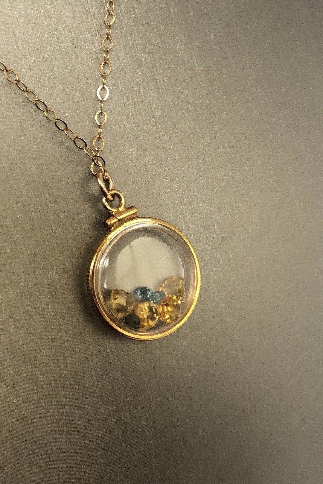 Vintage citrine & topaz Shaker locket, 12k gold filled w/ beautiful mix of November Birthstones NEW old stock, Make 1 for your MOM, ask