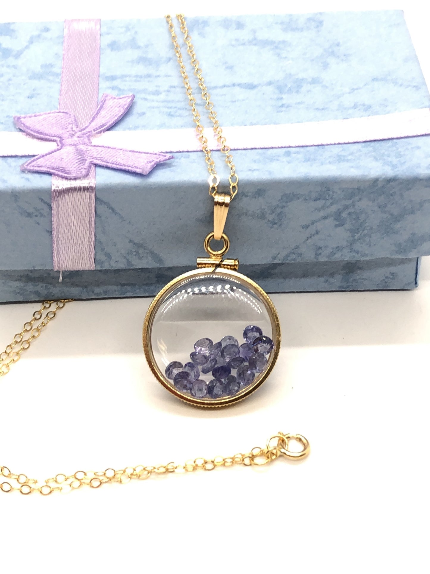 Handmade Tanzanite Shaker Locket 14k GF or Silver with beautiful December Birthstone, you can custom create a locket for Mother’s day