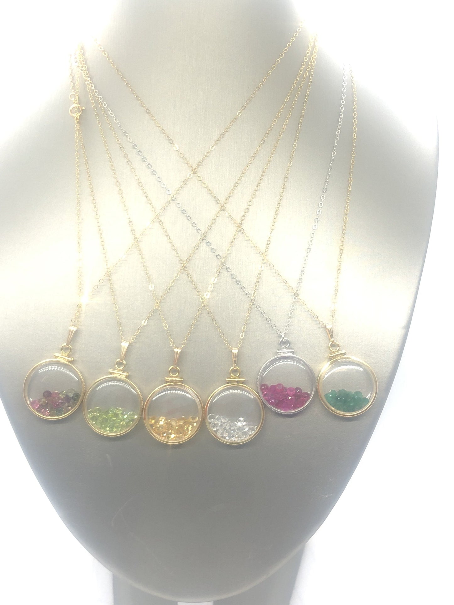Customizable, Shaker Locket 14k GF or silver w/ your choice of beautiful birthstones, custom created by YOU