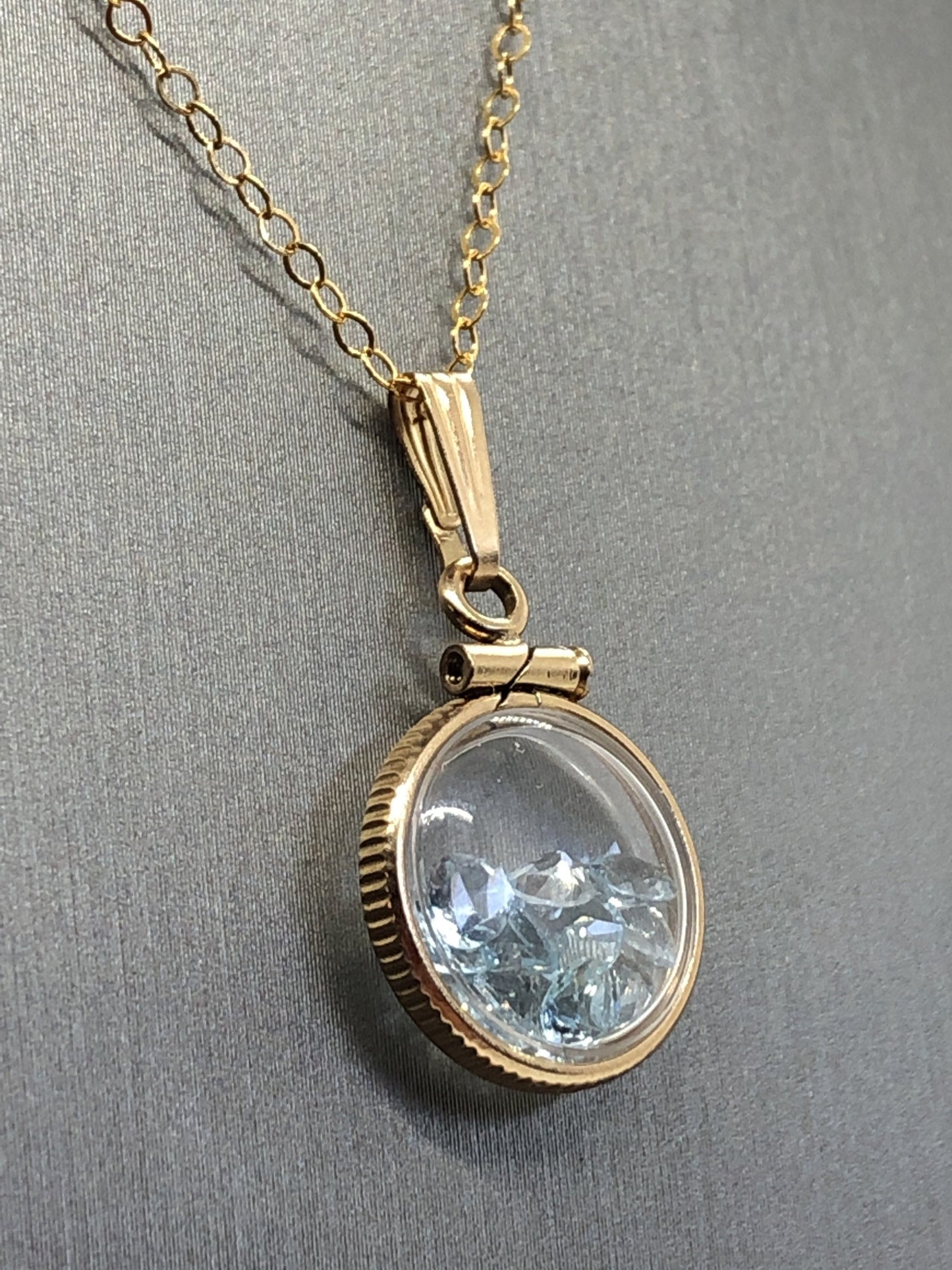 Handmade 1.1 TCW Aquamarine Shaker Locket 14k gold filled or sterling silver with March Birthstone