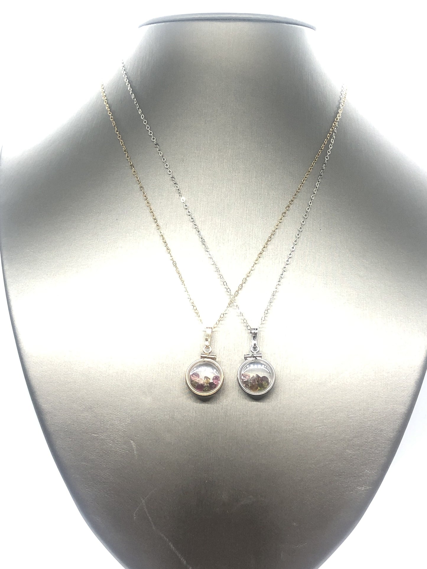 Diminutive .88 TCW Tourmaline Shaker Locket 14k gold filled or Sterling silver beautiful October Birthstone
