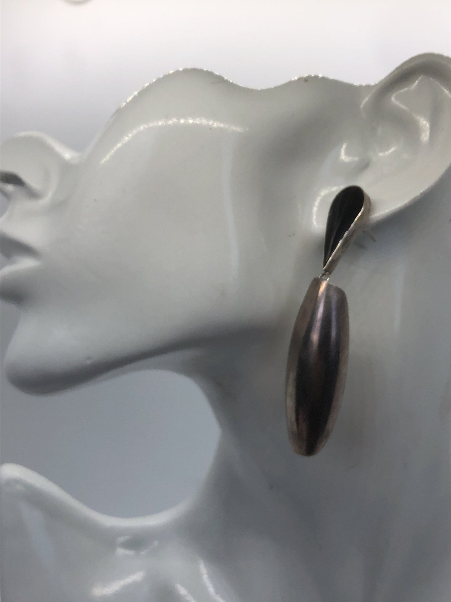 Handmade Sterling and Onyx Dangle Earrings Indonesia, Vintage new old stock, Beautiful huge ethnic