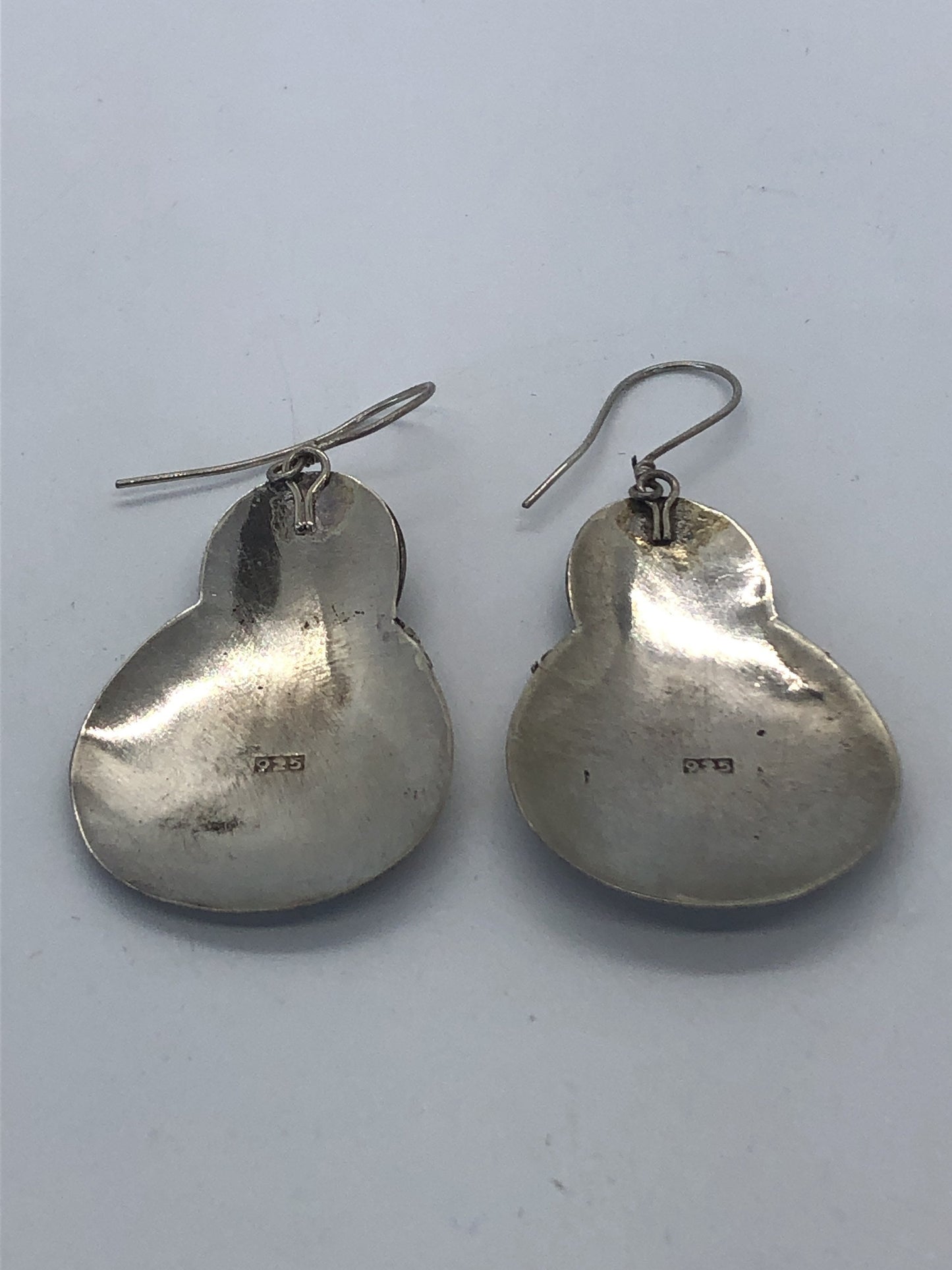 Vintage Hand made Indonesian Sterling Silver with Gold Wash Earrings. French hooks new old stock, avocado shaped