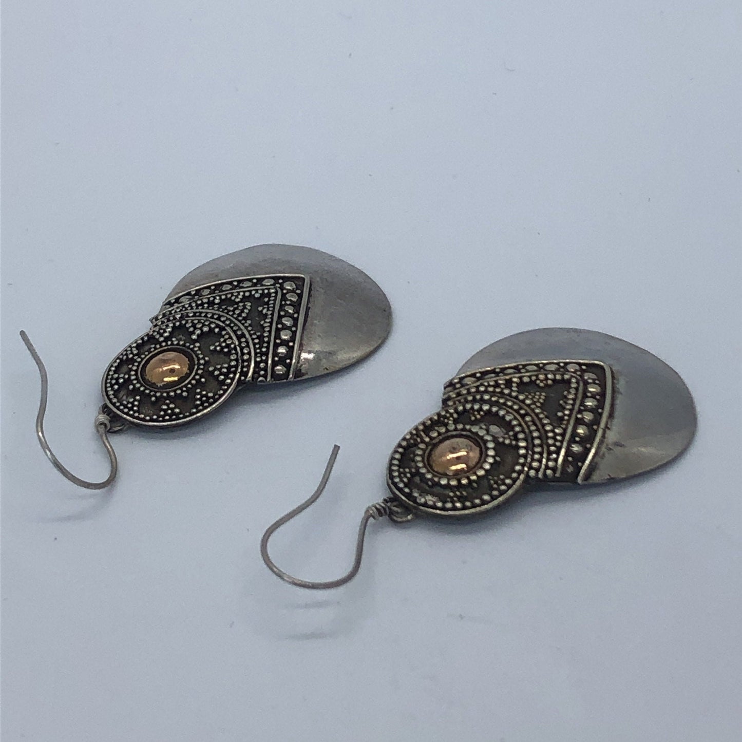 Vintage Hand made Indonesian Sterling Silver with Gold Wash Earrings. French hooks new old stock, avocado shaped