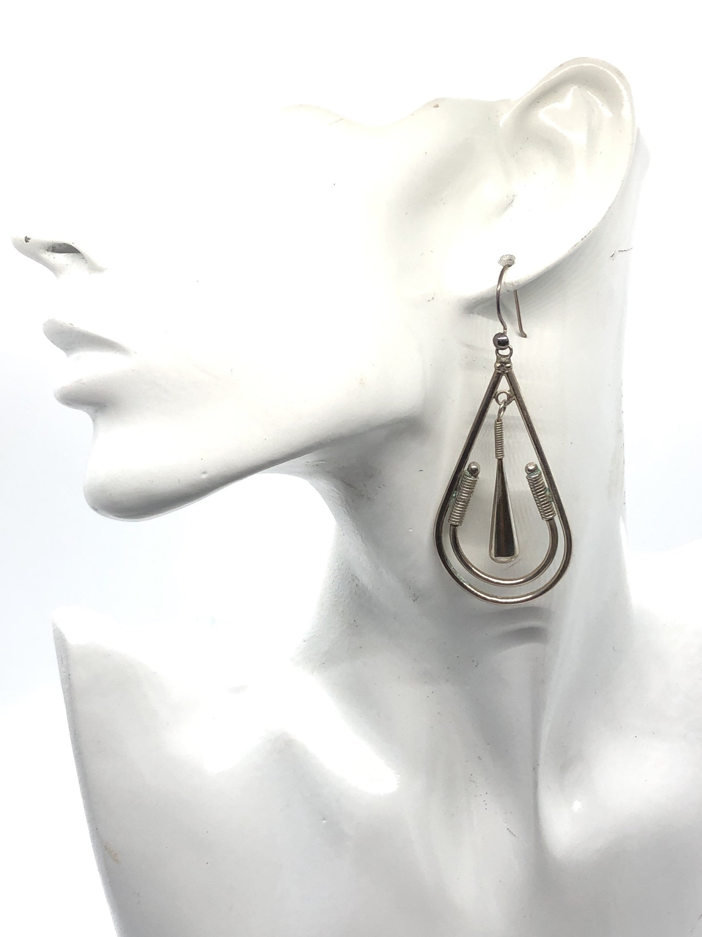 Large Vintage Handmade Sterling Silver Earrings Indonesia, Vintage new old stock, Beautiful pair shape moving design