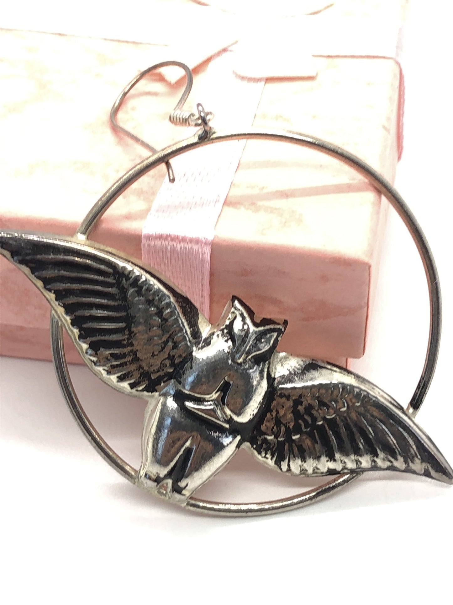 Large Owl hoop Handmade Sterling Silver Earrings Indonesia, Vintage old stock, Beautiful and massive