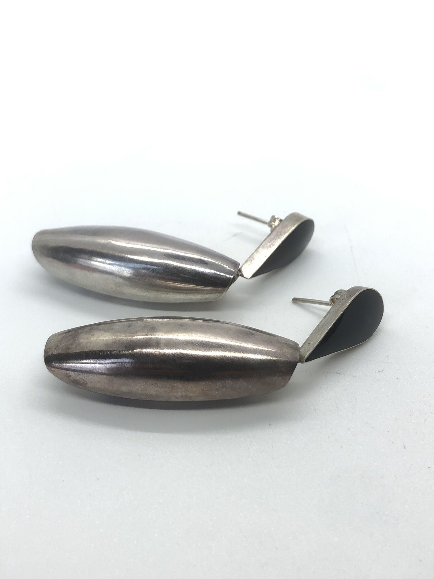 Handmade Sterling and Onyx Dangle Earrings Indonesia, Vintage new old stock, Beautiful huge ethnic