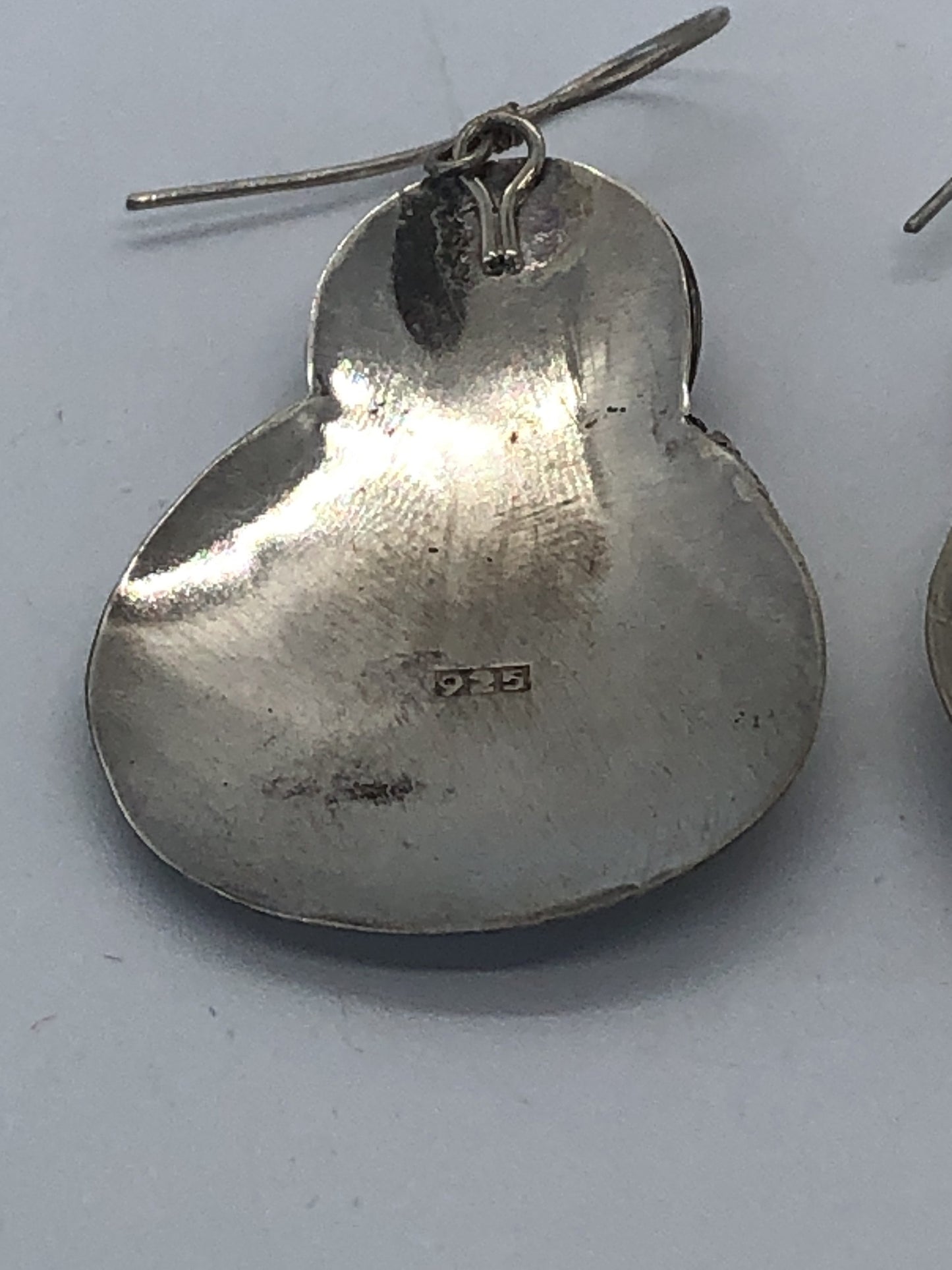 Vintage Hand made Indonesian Sterling Silver with Gold Wash Earrings. French hooks new old stock, avocado shaped