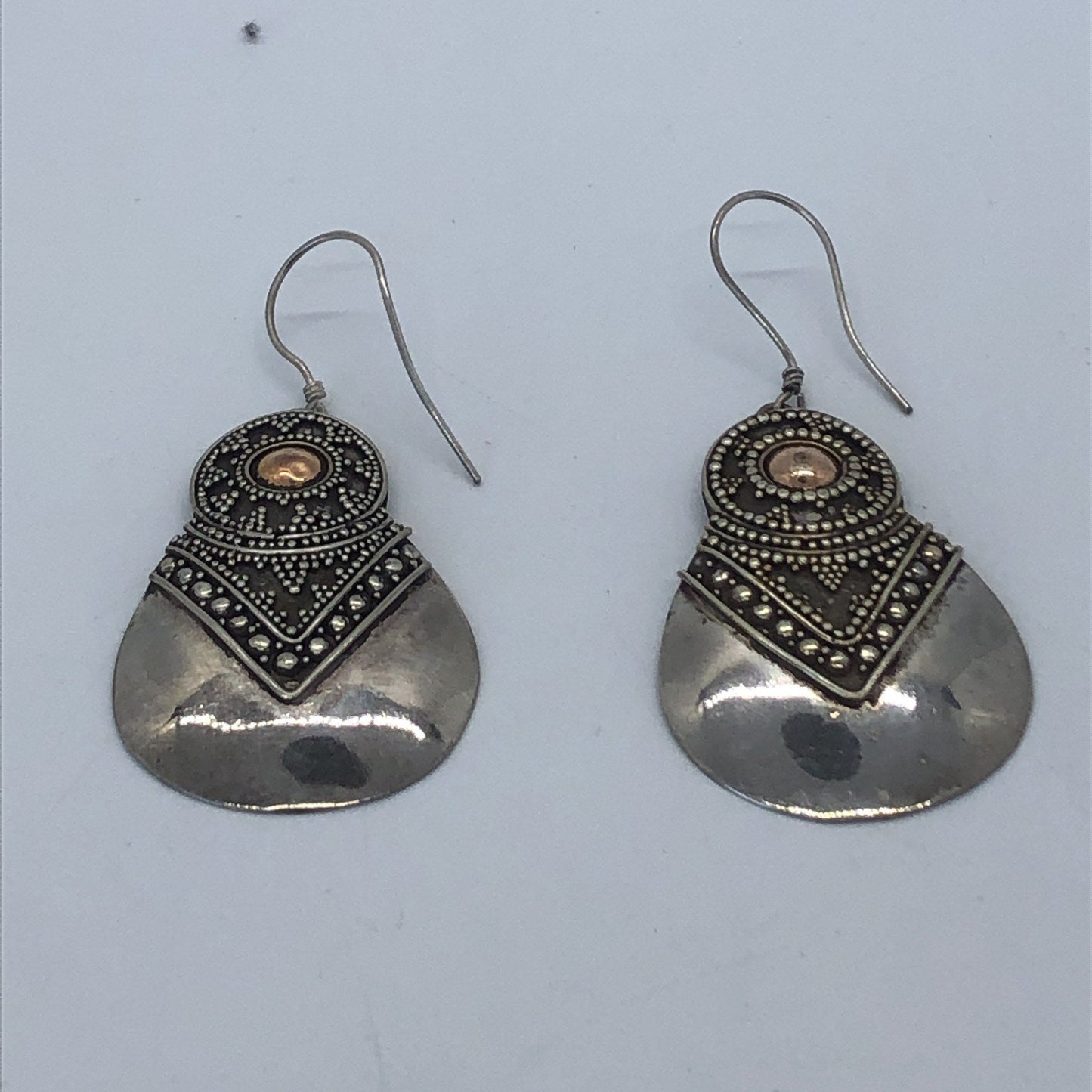 Vintage Hand made Indonesian Sterling Silver with Gold Wash Earrings. French hooks new old stock, avocado shaped