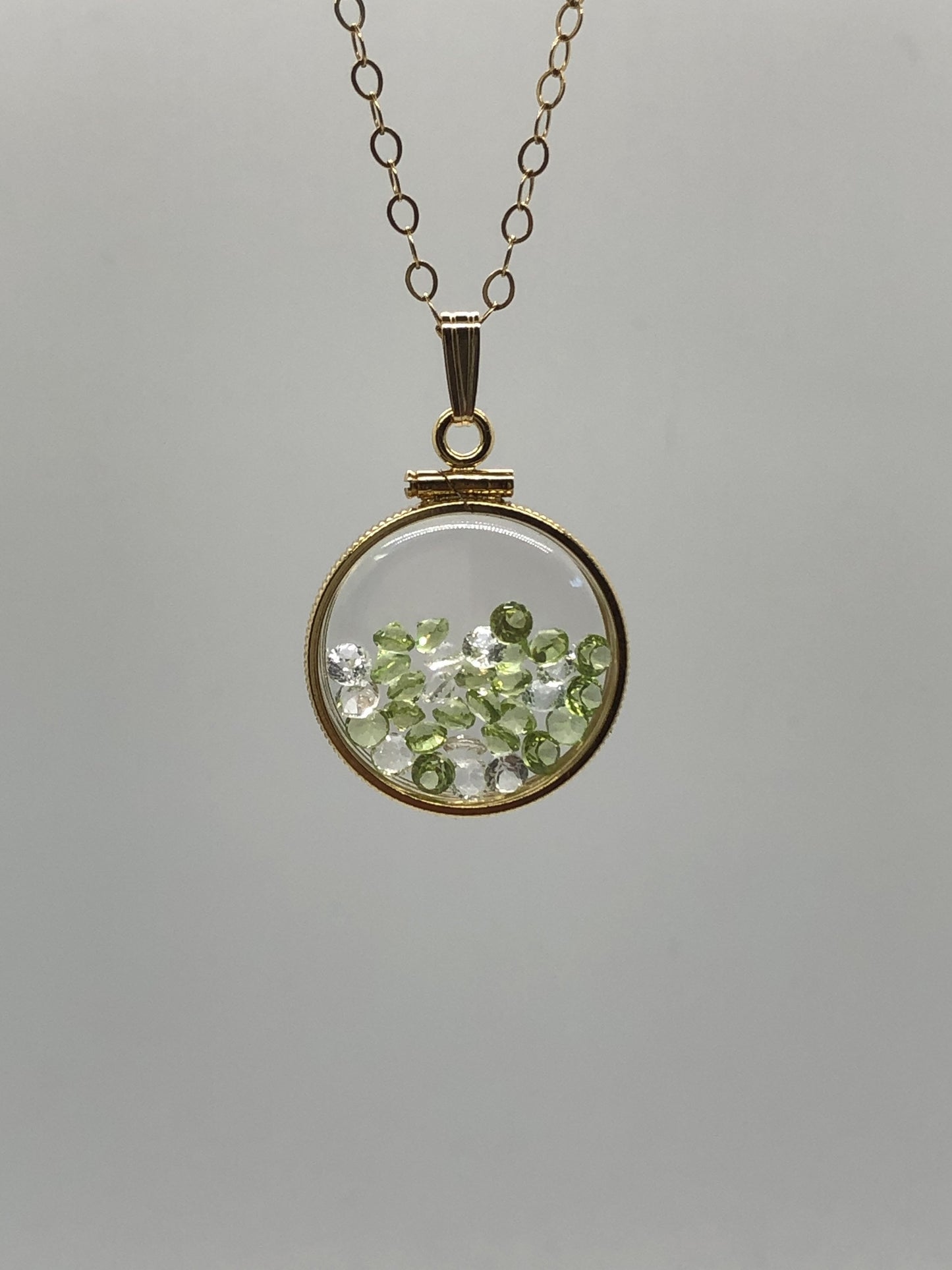 Handmade Peridot and Topaz Shaker Locket 14k gold filled or Silver with beautiful August Birthstone, 3.85 TCW