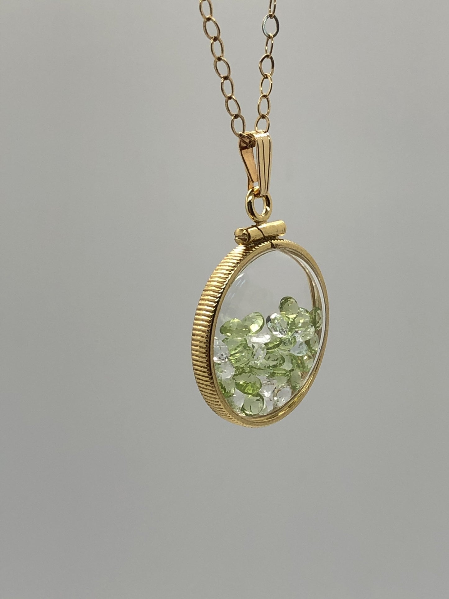 Handmade Peridot and Topaz Shaker Locket 14k gold filled or Silver with beautiful August Birthstone, 3.85 TCW