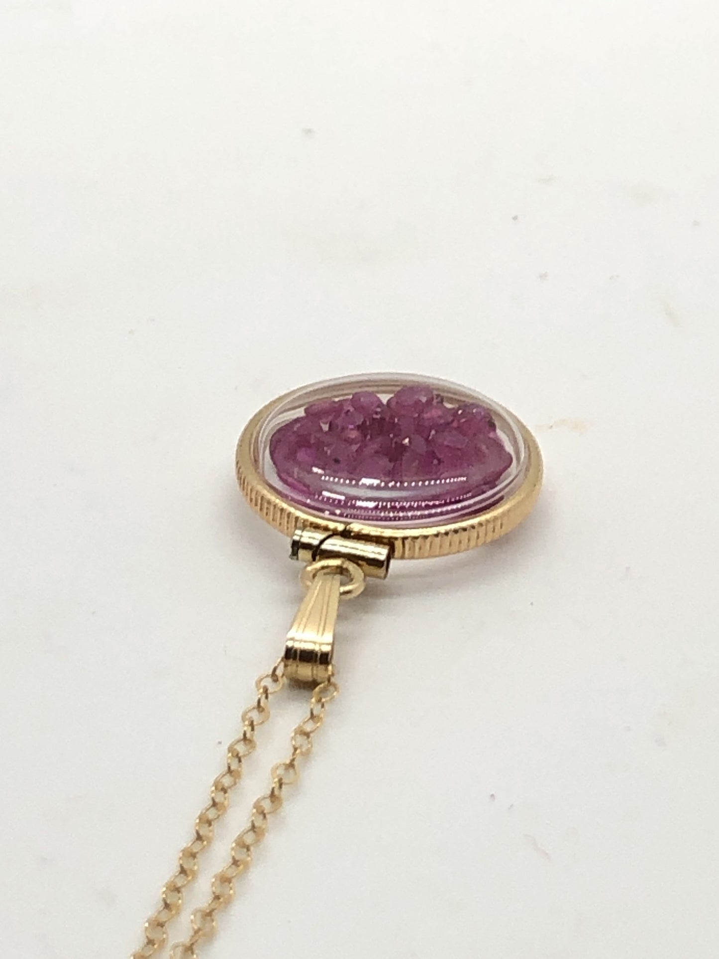 Handmade Dime Sized Ruby Shaker Locket 14k gold filled with beautiful July Birthstone, 2.5 TCW