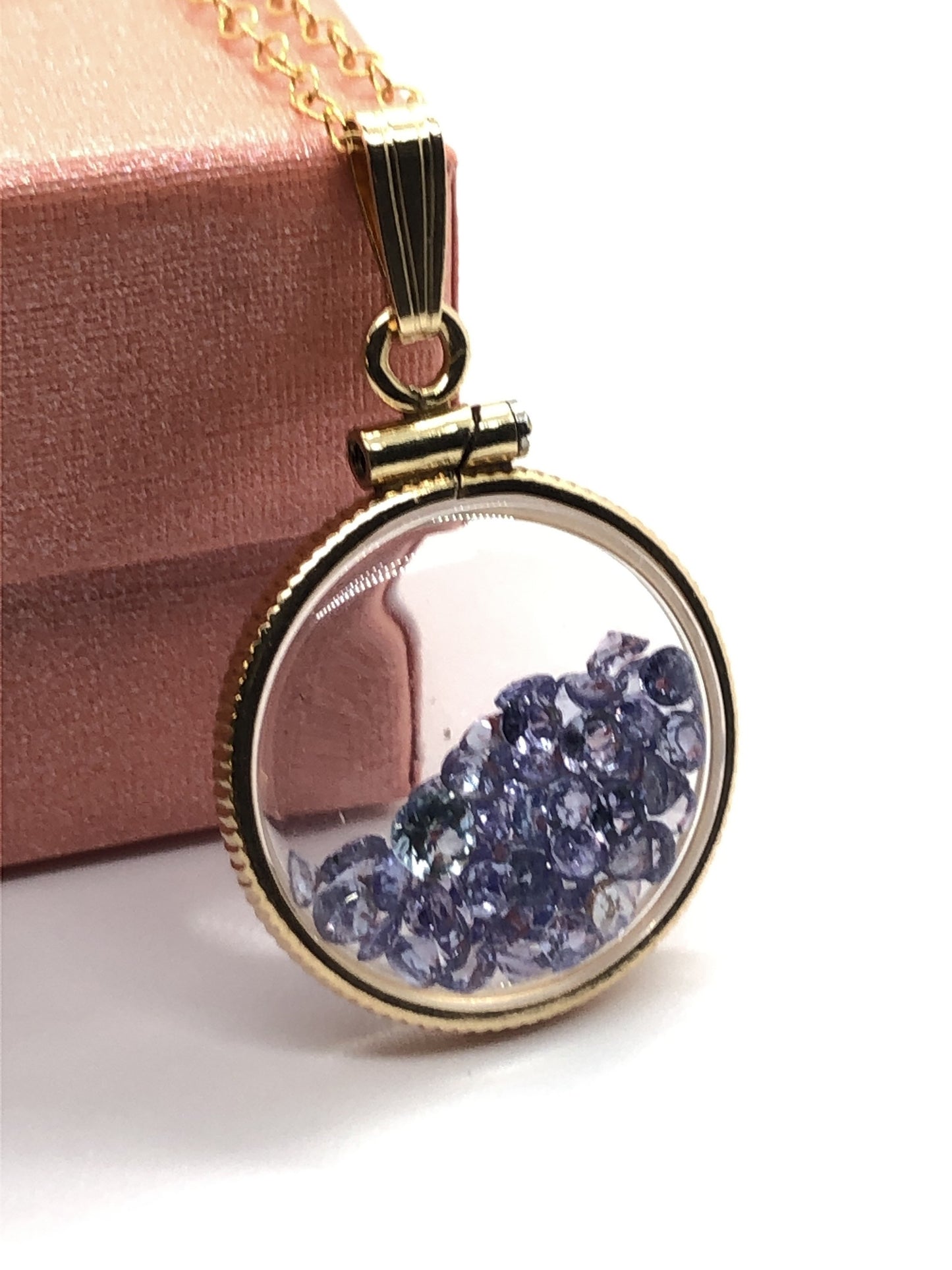 Handmade Dime Size Tanzanite Shaker Locket 14k GF with beautiful December Birthstone, you can custom create a locket ask me!