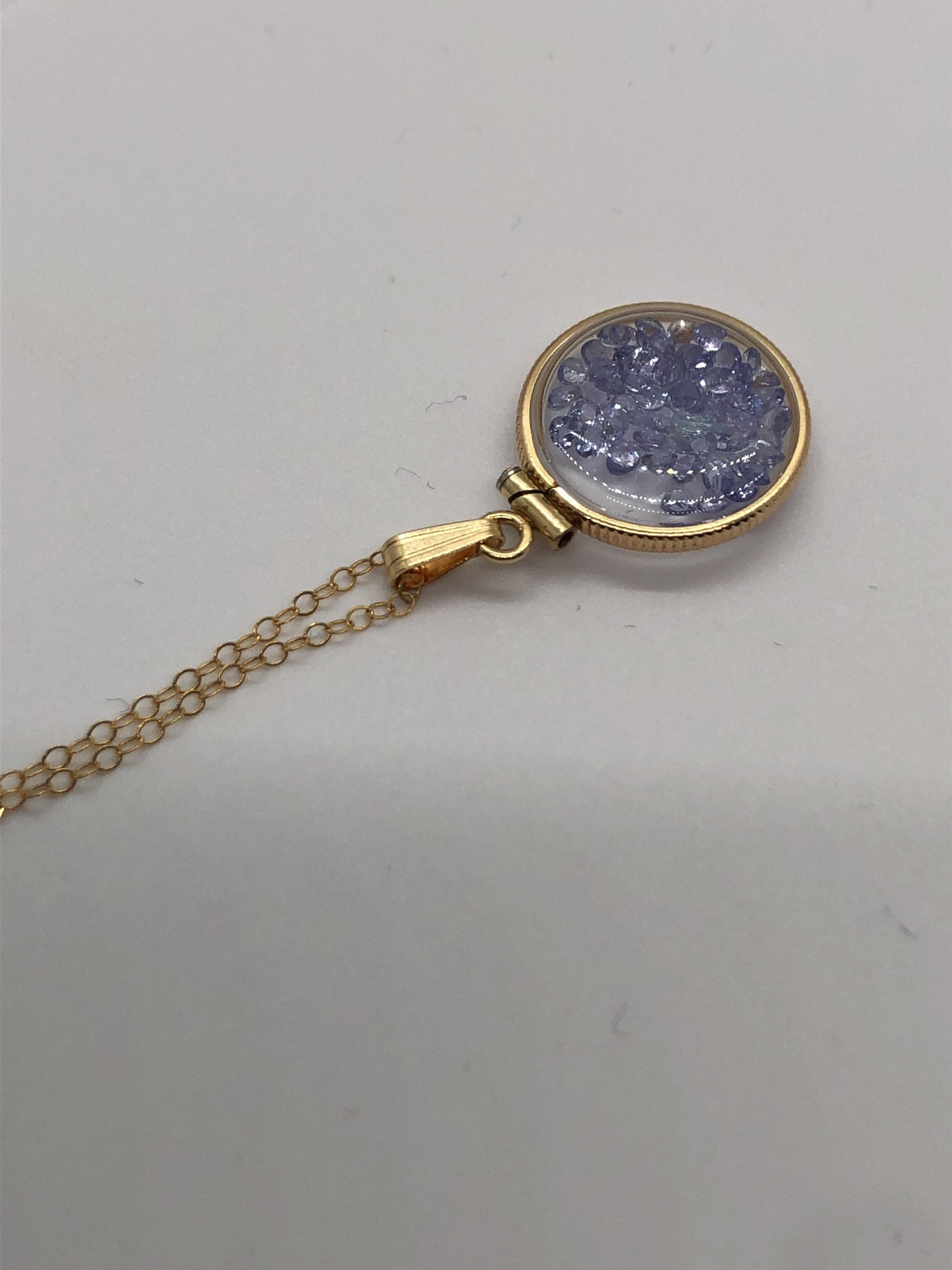 Handmade Dime Size Tanzanite Shaker Locket 14k GF with beautiful December Birthstone, you can custom create a locket ask me!