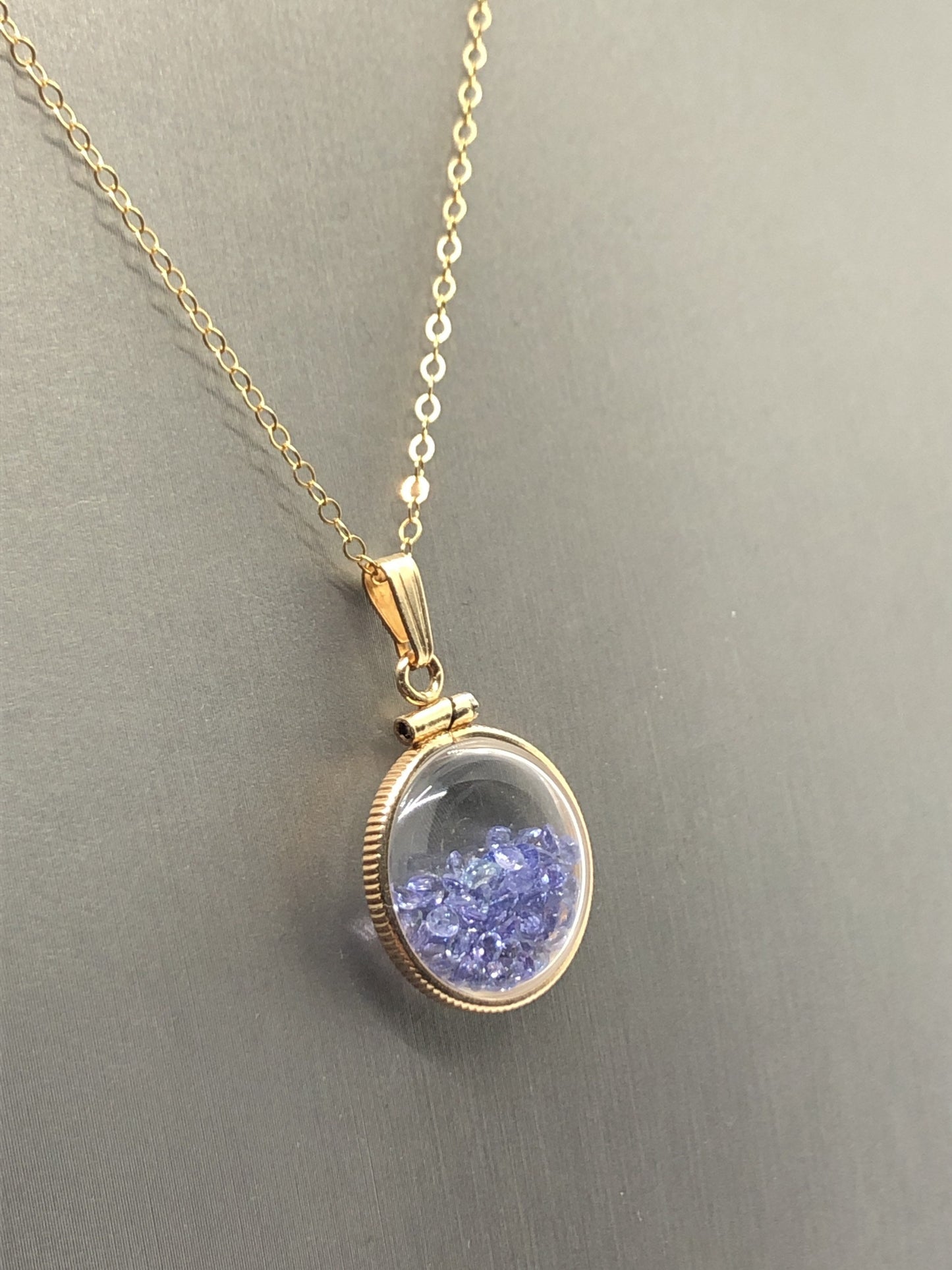 Handmade Dime Size Tanzanite Shaker Locket 14k GF with beautiful December Birthstone, you can custom create a locket ask me!