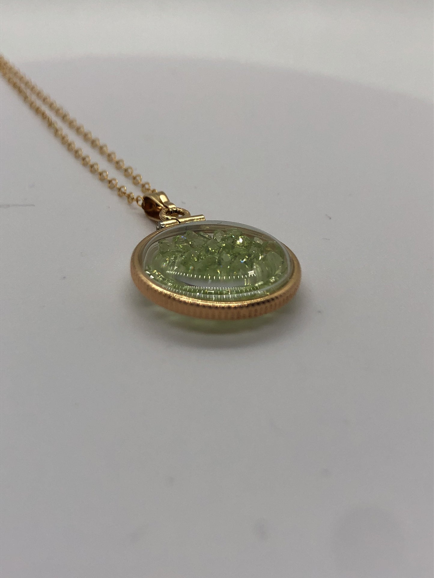 Handmade Dime Size Peridot Shaker Locket 14k gold filled beautiful August Birthstone, 2.5 TCW