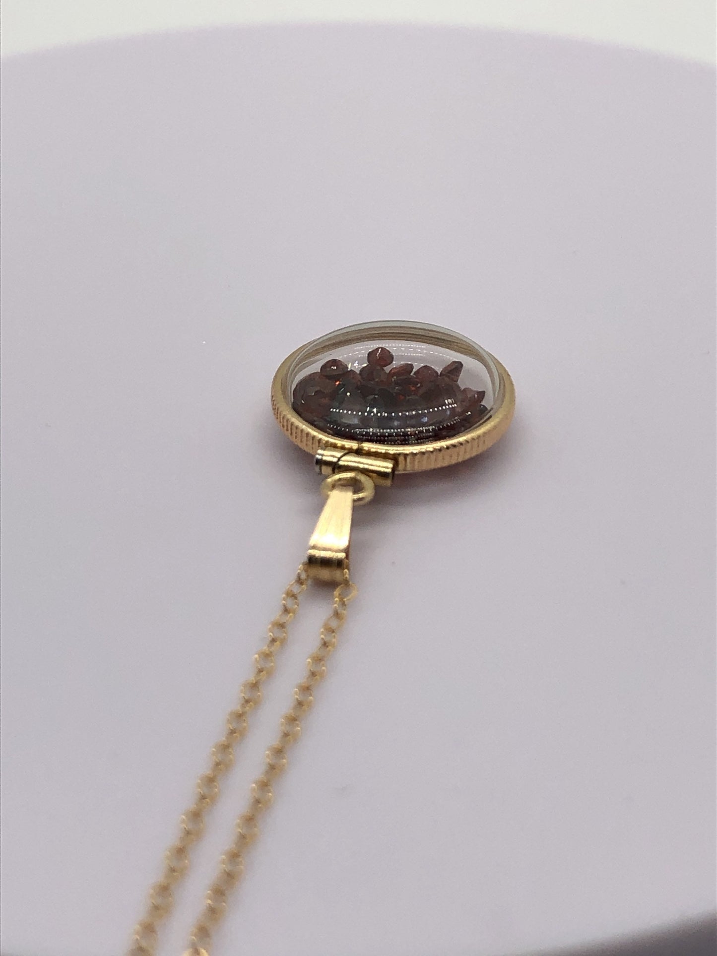 Handmade Dime-size Garnet Shaker Locket, 14k gold filled w/ 2.50 CTW gems. January Birthstone Customize one for your Mother's Day? ask me