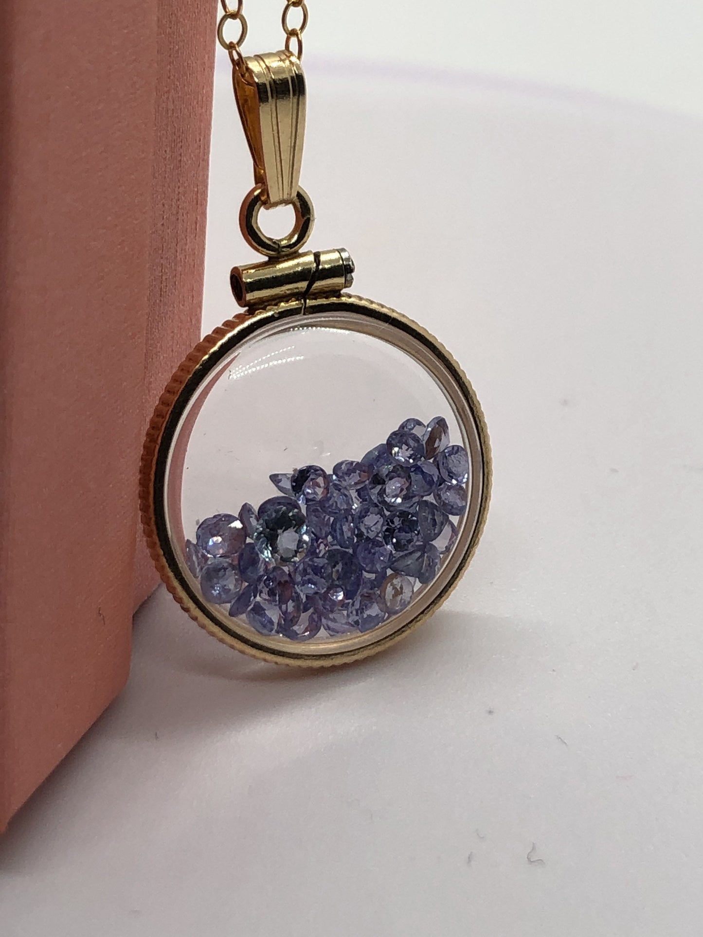 Handmade Dime Size Tanzanite Shaker Locket 14k GF with beautiful December Birthstone, you can custom create a locket ask me!