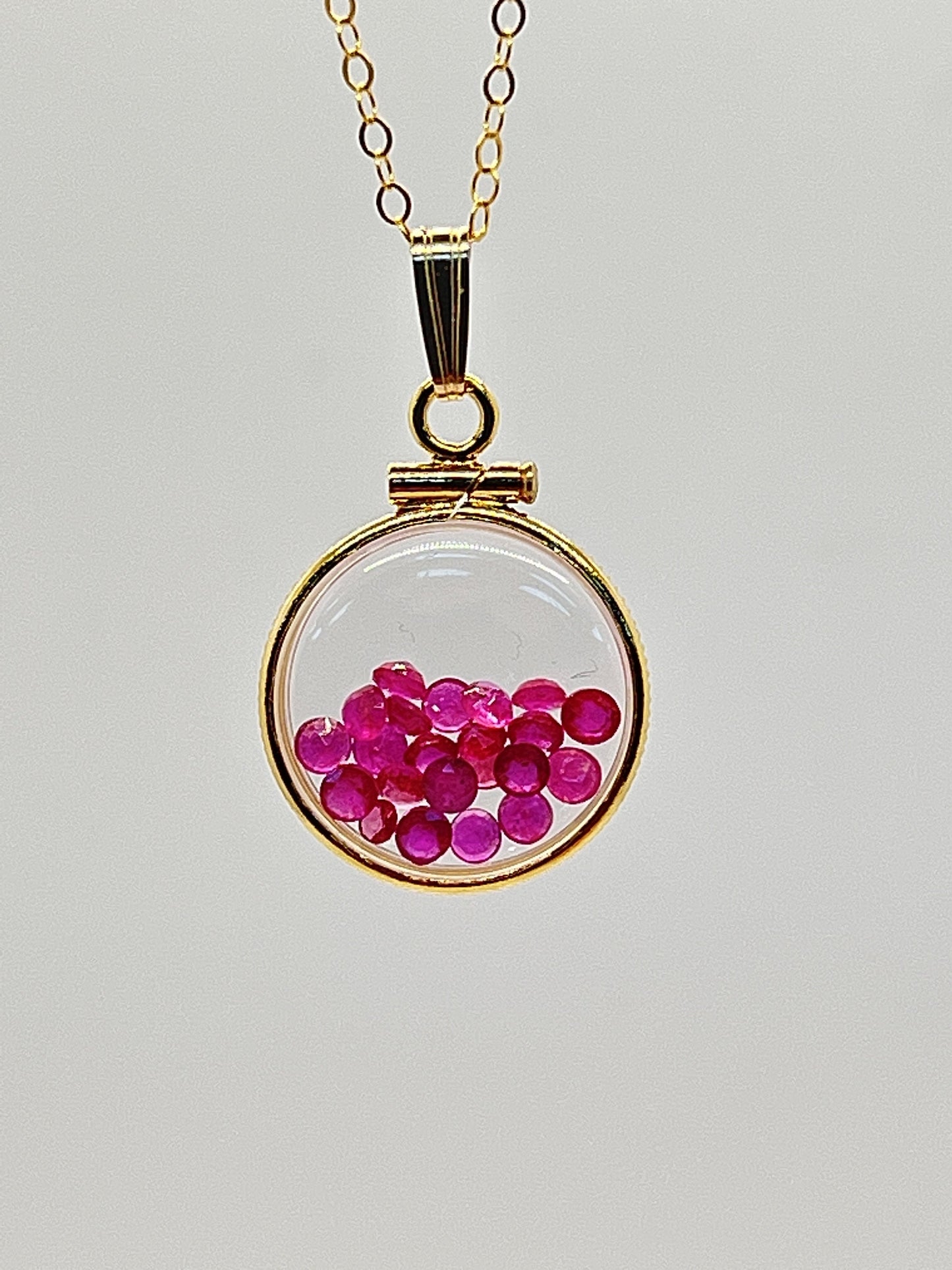 14k Solid Gold Handmade Dime Sized Ruby Shaker Locket with beautiful July Birthstone, 1.95 TCW