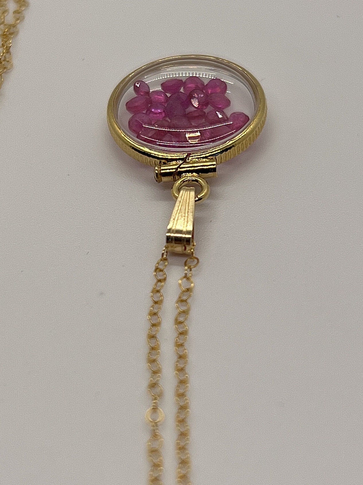 14k Solid Gold Handmade Dime Sized Ruby Shaker Locket with beautiful July Birthstone, 1.95 TCW