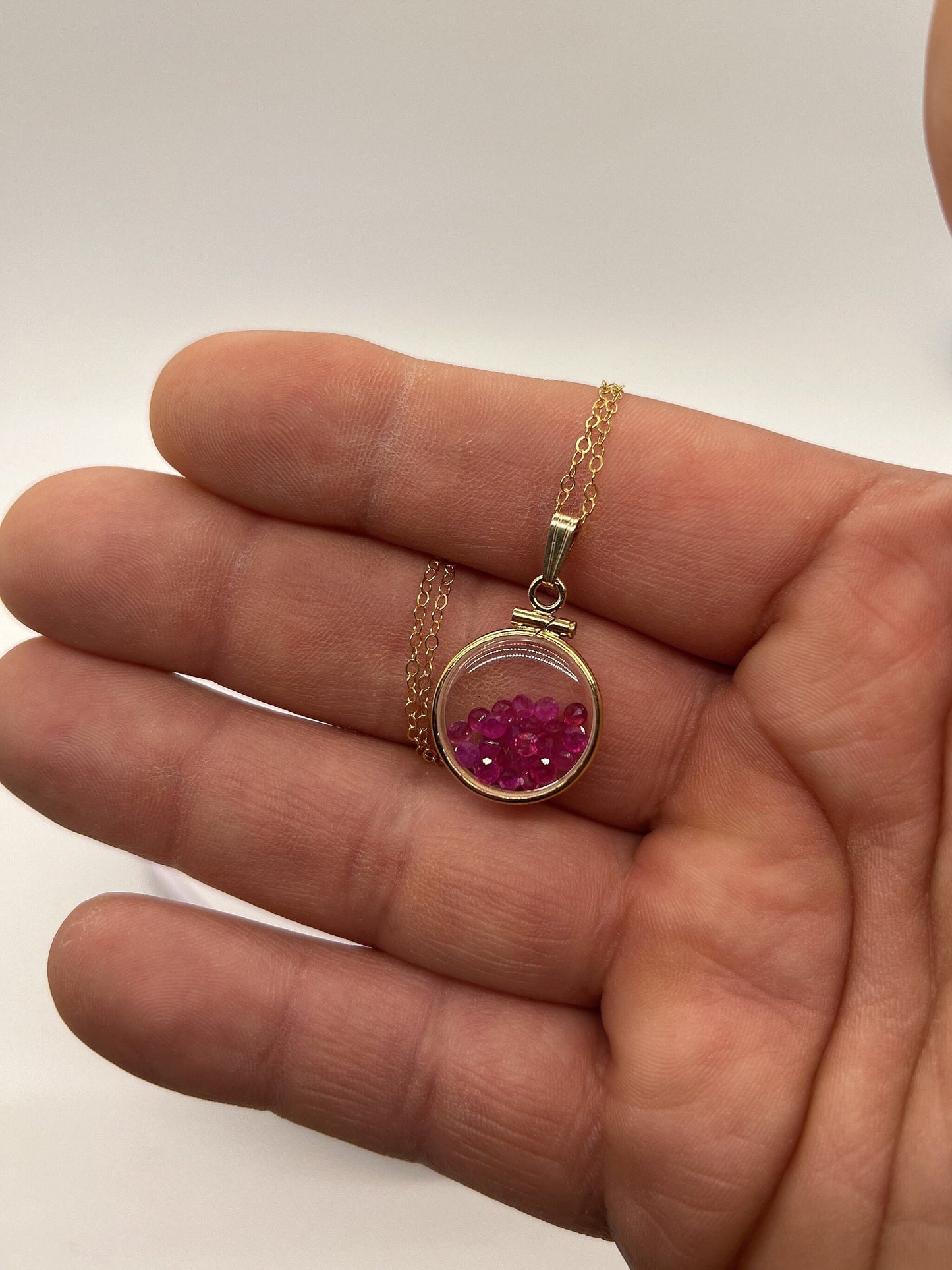 14k Solid Gold Handmade Dime Sized Ruby Shaker Locket with beautiful July Birthstone, 1.95 TCW